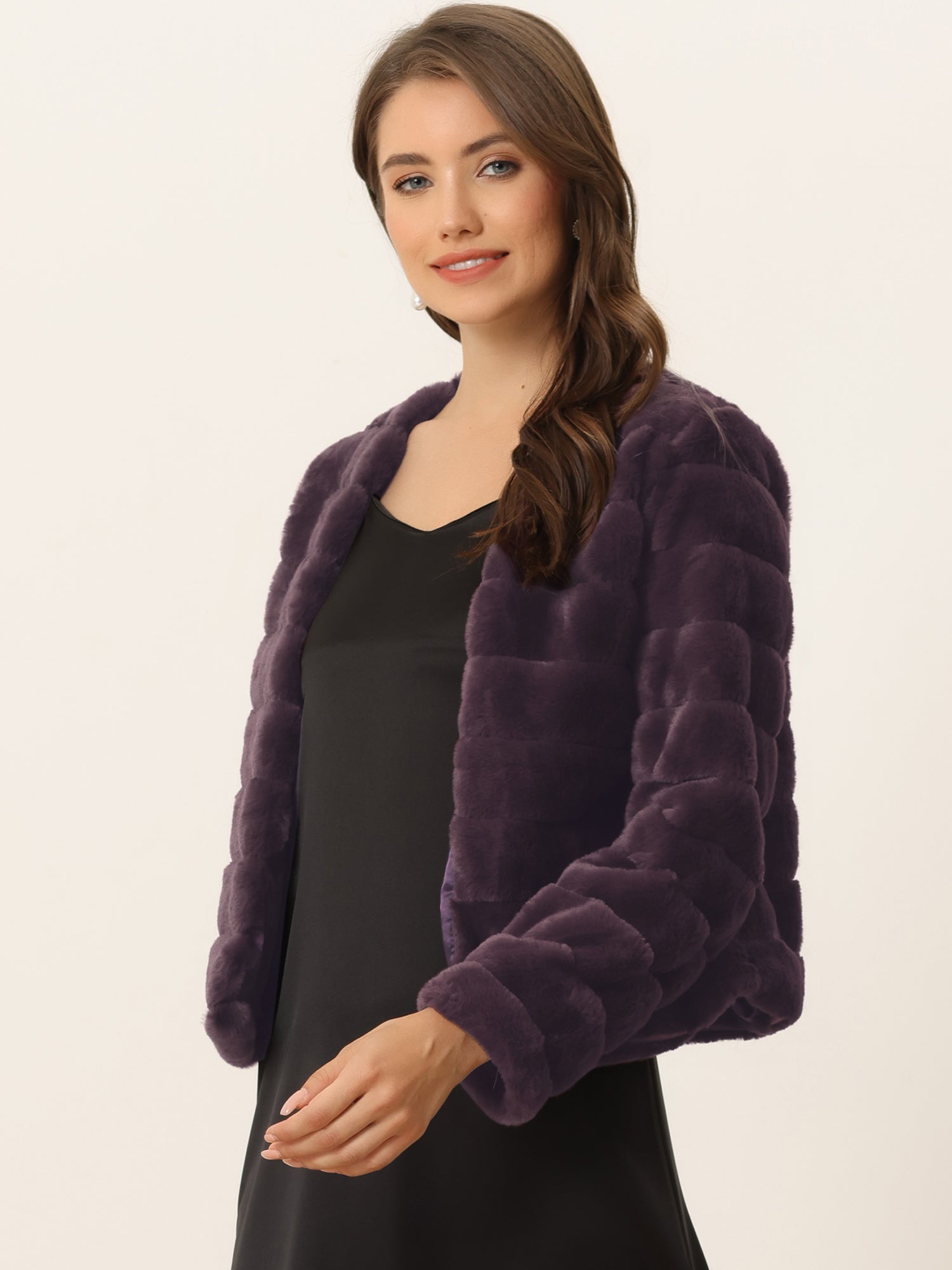 Winter Warm Cropped Collarless Faux Fur Fluffy Jacket