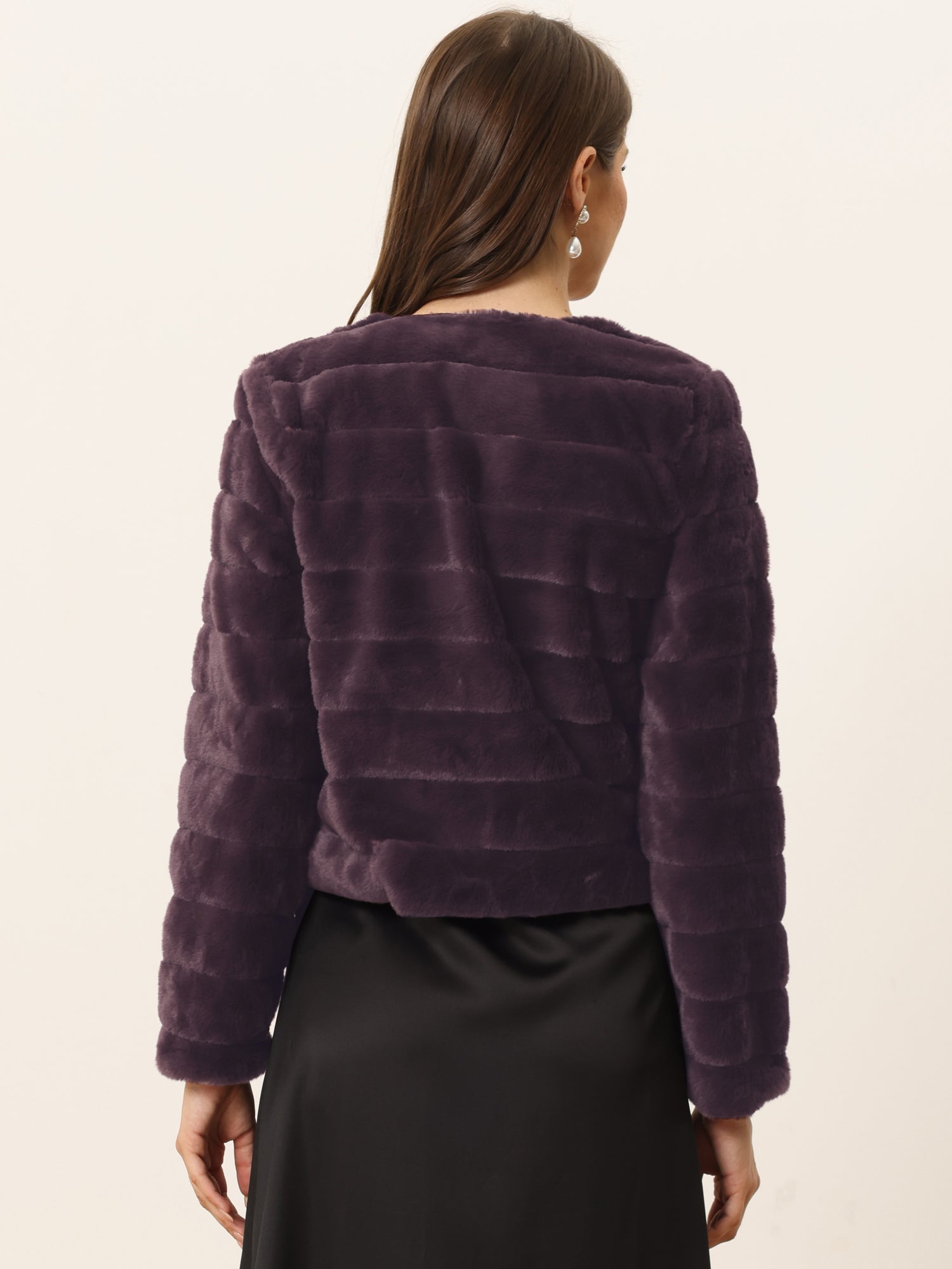 Winter Warm Cropped Collarless Faux Fur Fluffy Jacket