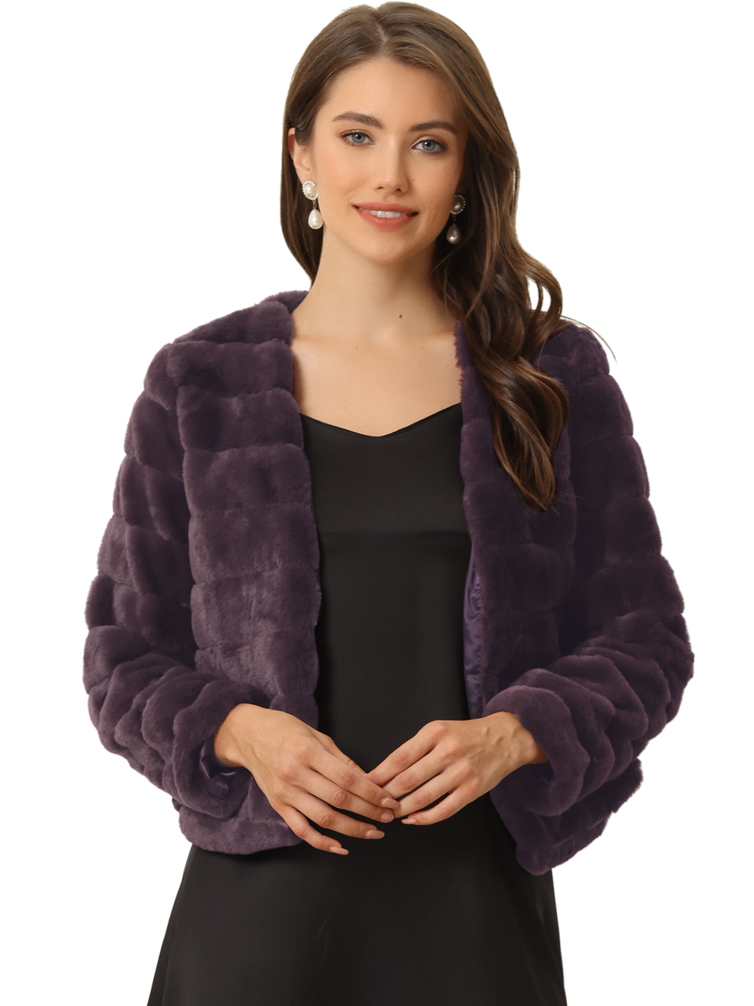 Winter Warm Cropped Collarless Faux Fur Fluffy Jacket