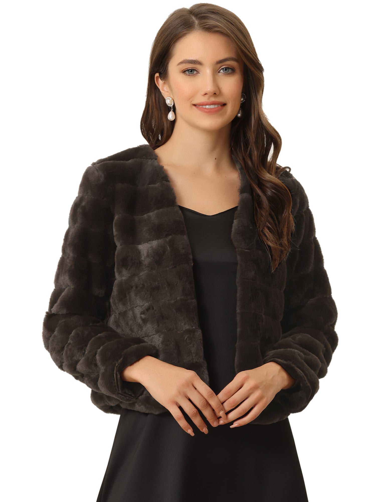 Winter Warm Cropped Collarless Faux Fur Fluffy Jacket