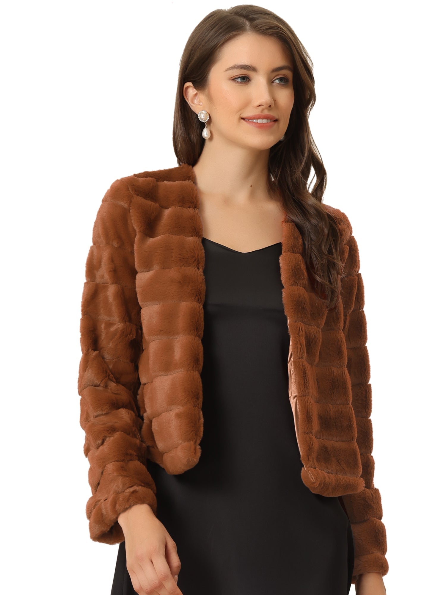 Winter Warm Cropped Collarless Faux Fur Fluffy Jacket