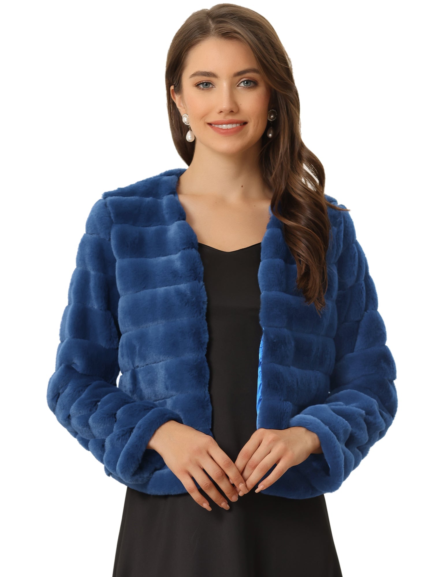 Winter Warm Cropped Collarless Faux Fur Fluffy Jacket