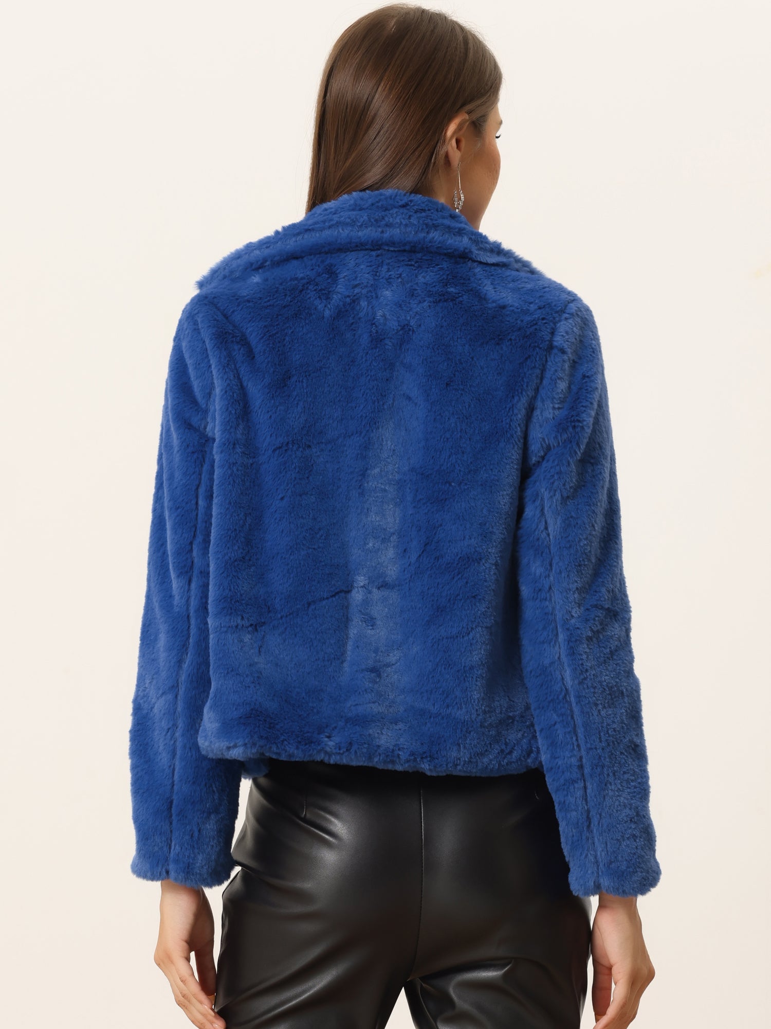 Autumn Winter Cropped Jacket Notch Lapel Faux Fur Fluffy Coat
