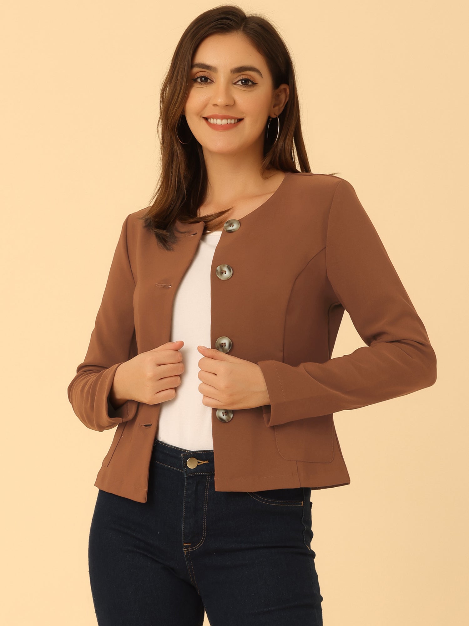 Fall Casual Jacket Elegant Button Front Work Office Blazer