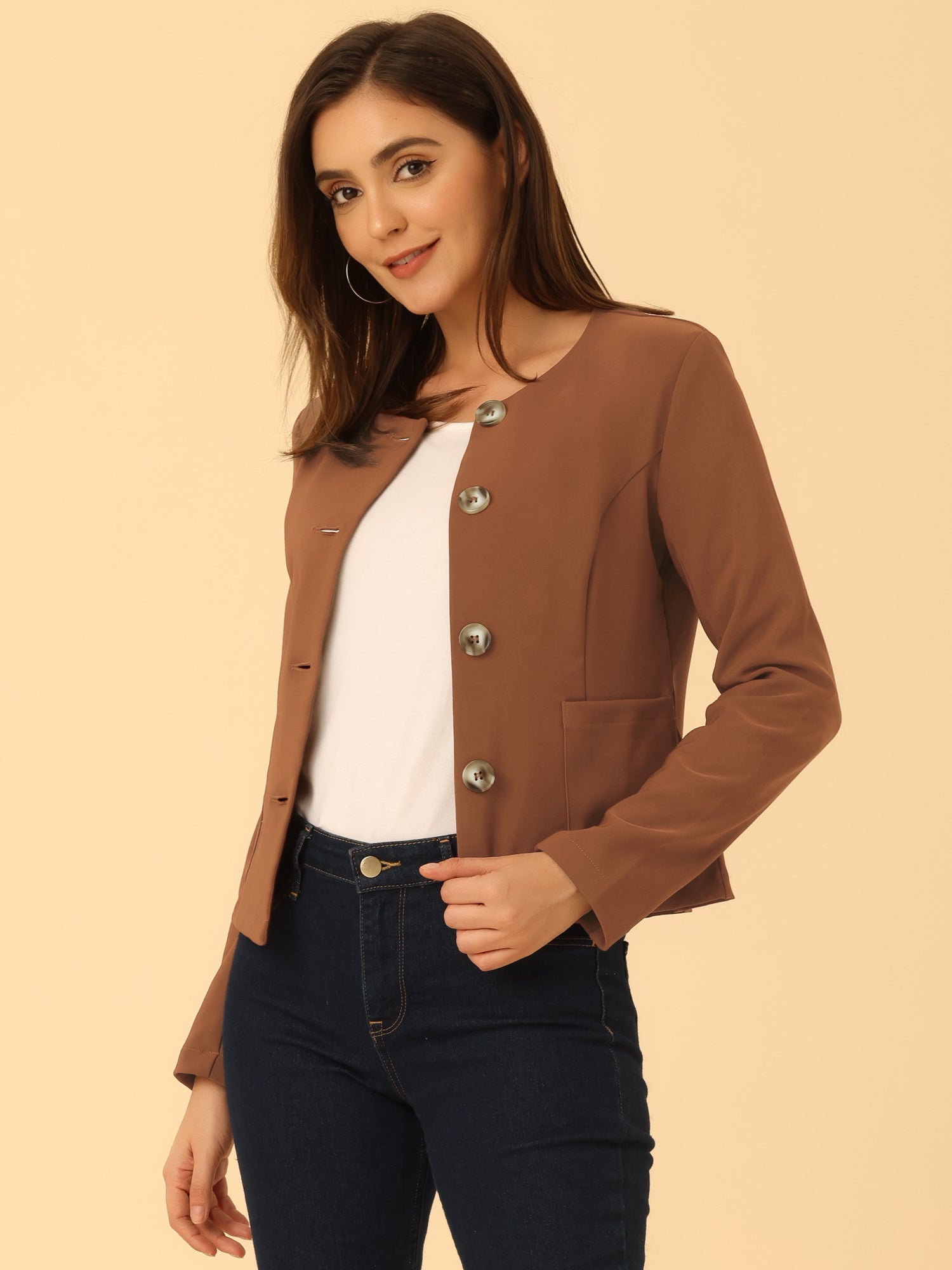 Fall Casual Jacket Elegant Button Front Work Office Blazer