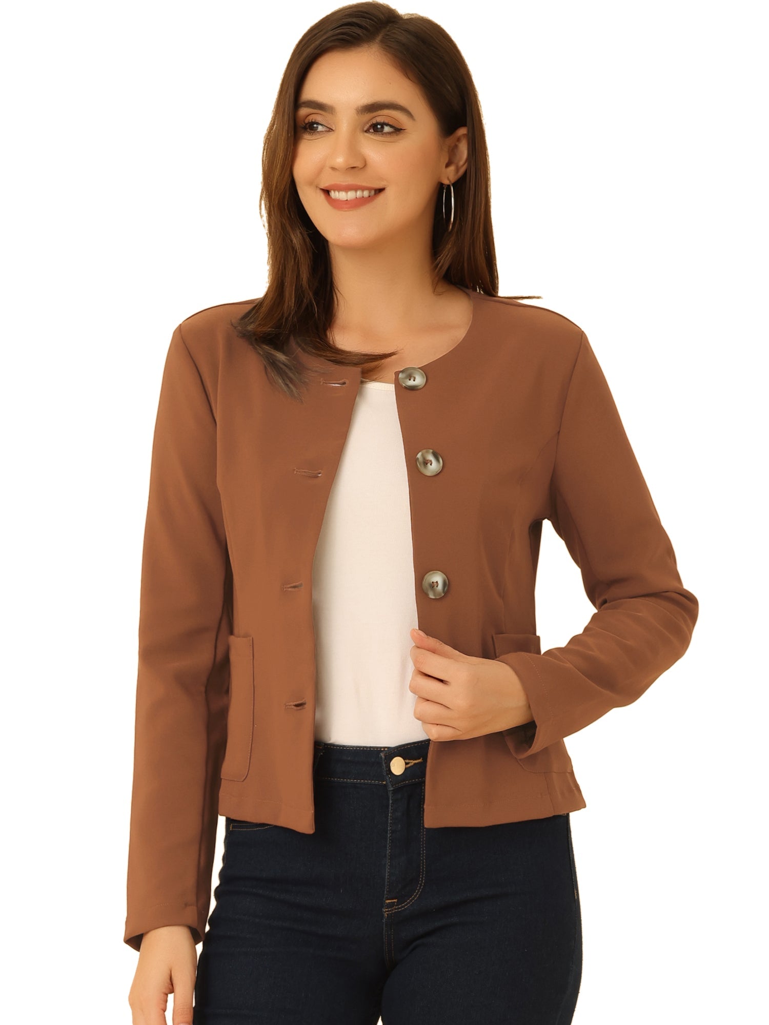 Fall Casual Jacket Elegant Button Front Work Office Blazer