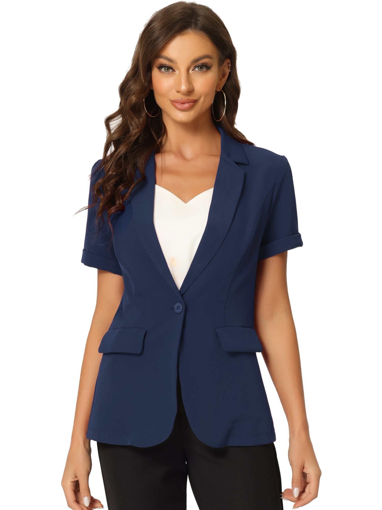 1 Button Office Business Short Sleeve Blazer Jacket