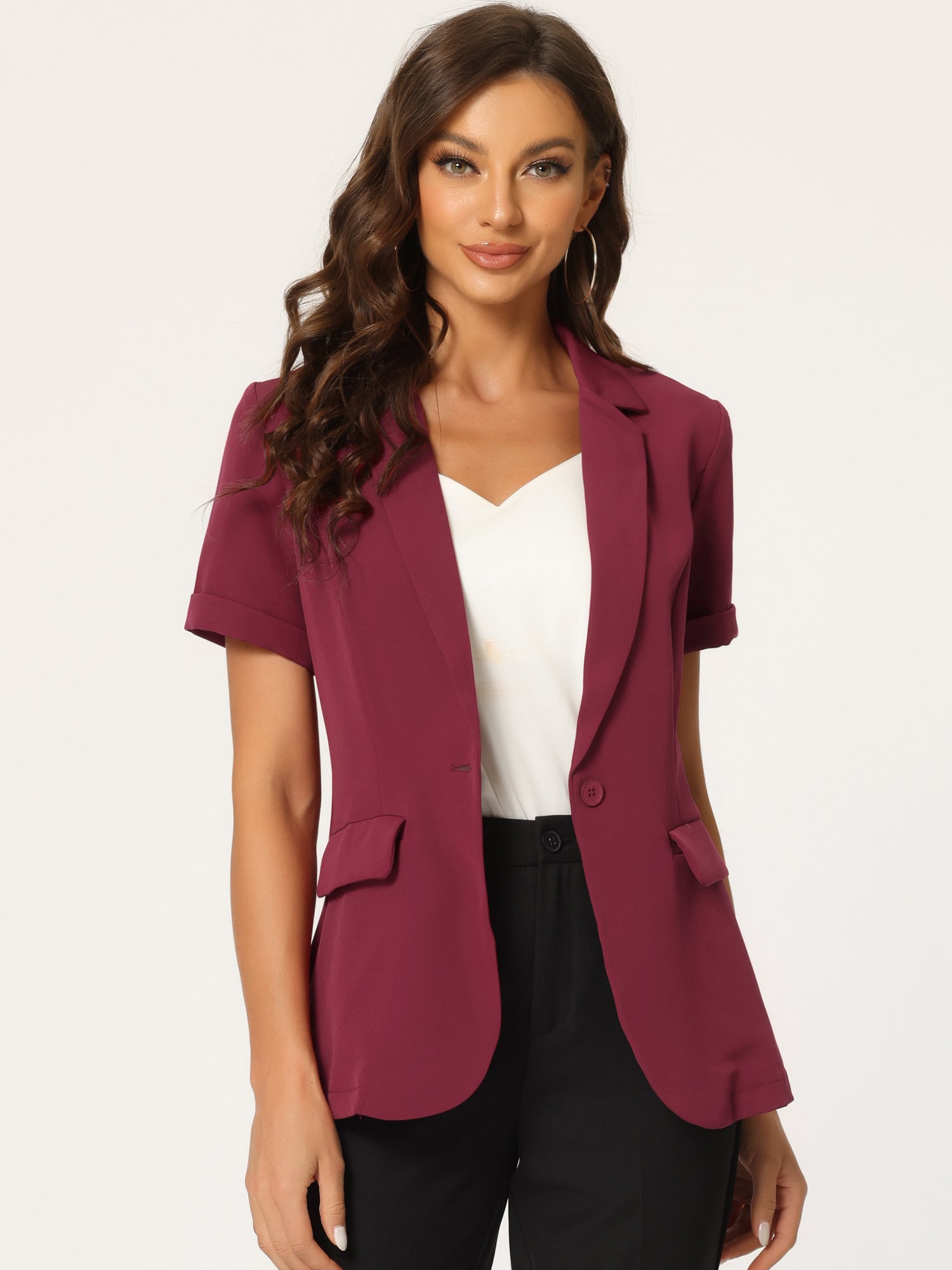 1 Button Office Business Short Sleeve Blazer Jacket