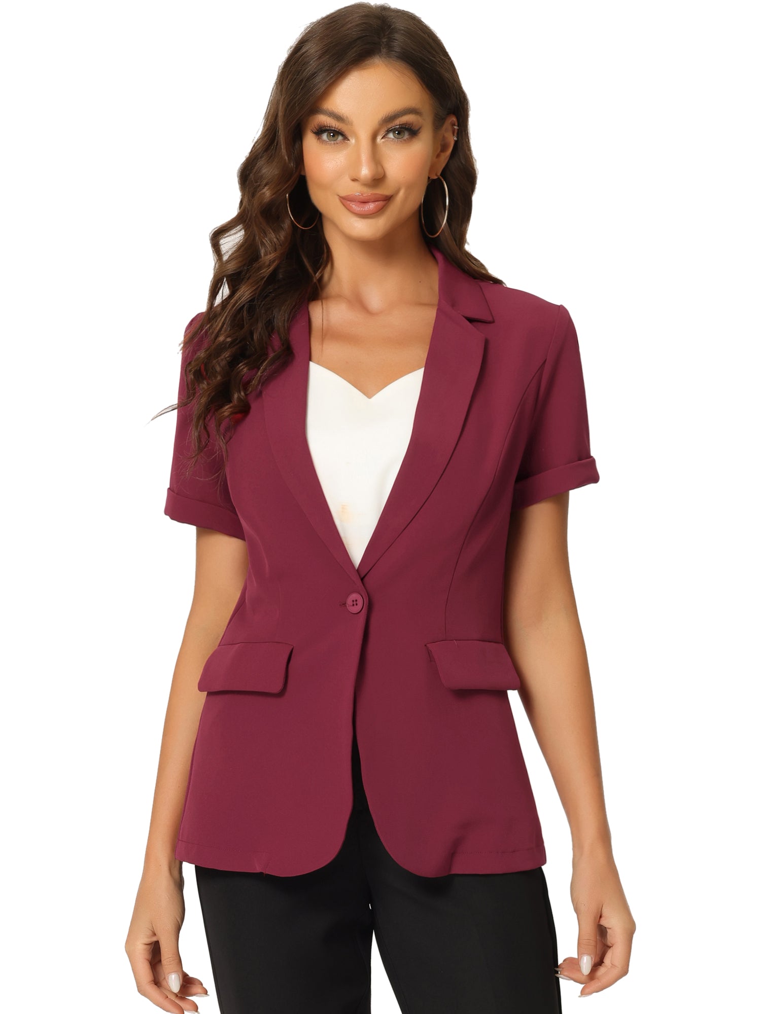 1 Button Office Business Short Sleeve Blazer Jacket