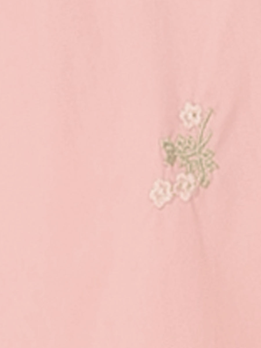 Casual Long Sleeve Half Placket Embroidered Floral Mini Shirt Dress