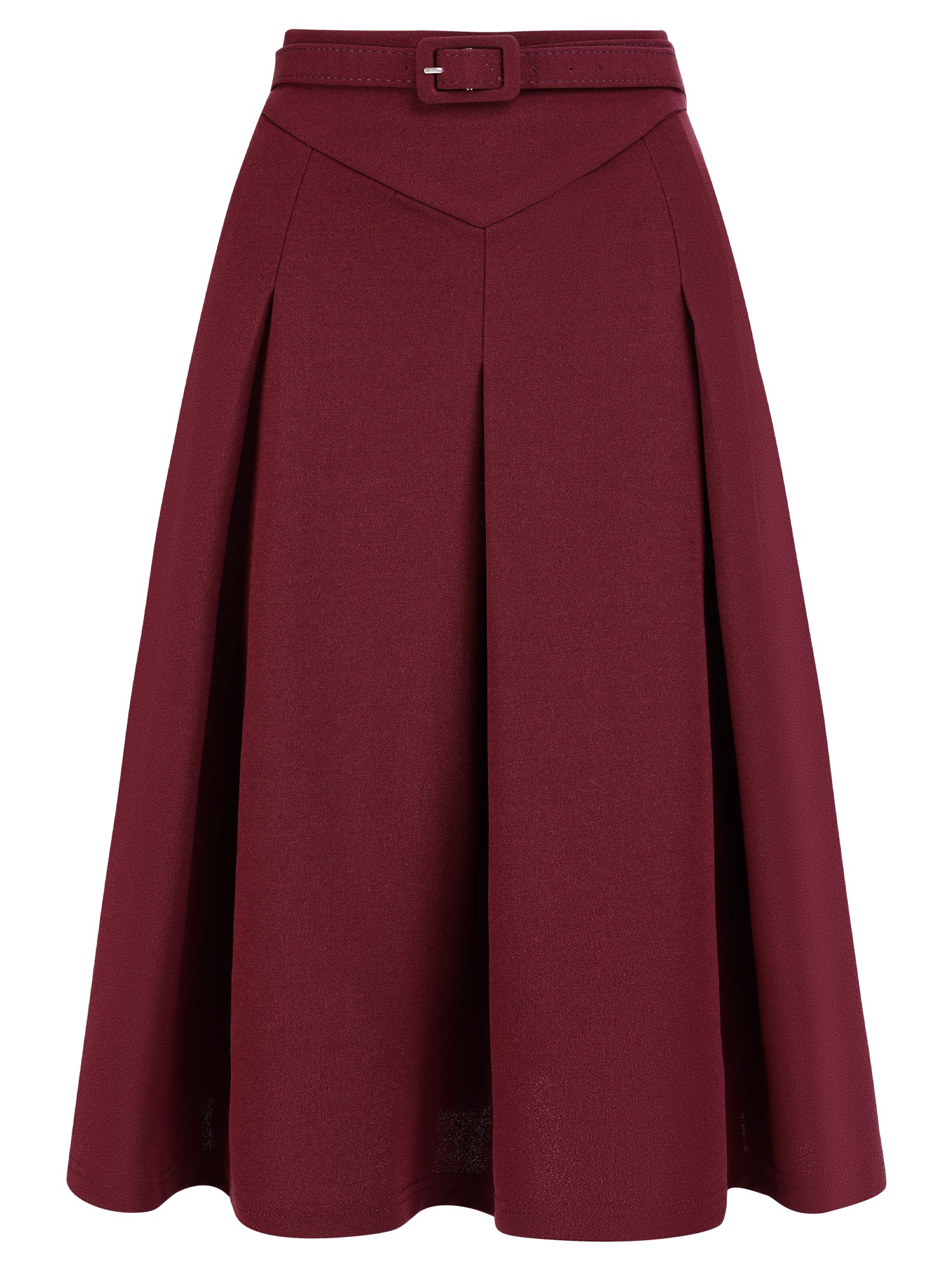 Women's A-Line Belted Waist Casual Midi Flare Pleated Skirt