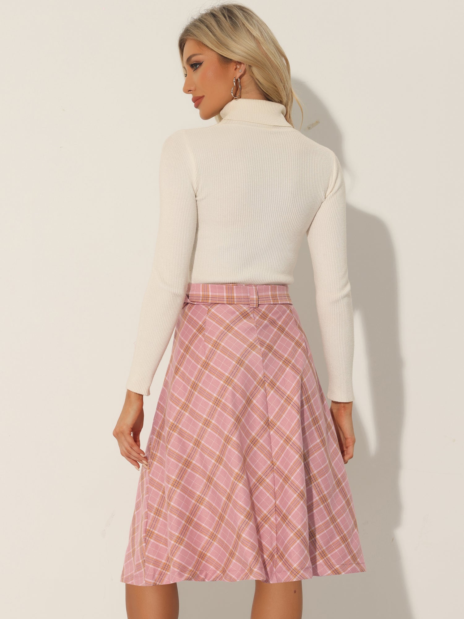Christmas Tartan Plaid High Waist Belted Vintage A-Line Midi Skirt