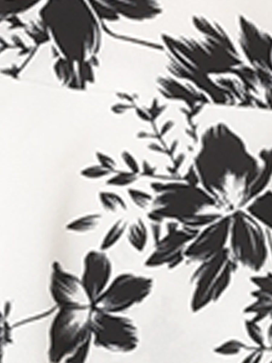 Work flower Print Contrast Panel 2pc Sets Chiffon V Neck Jacket Dress