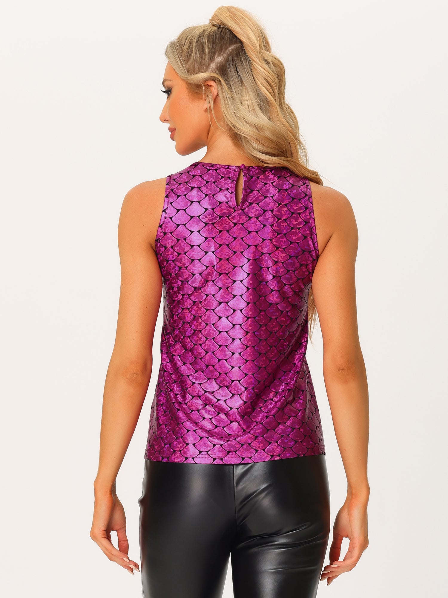 Shiny Sleeveless Camisole Club Shimmer Metallic Tank Top