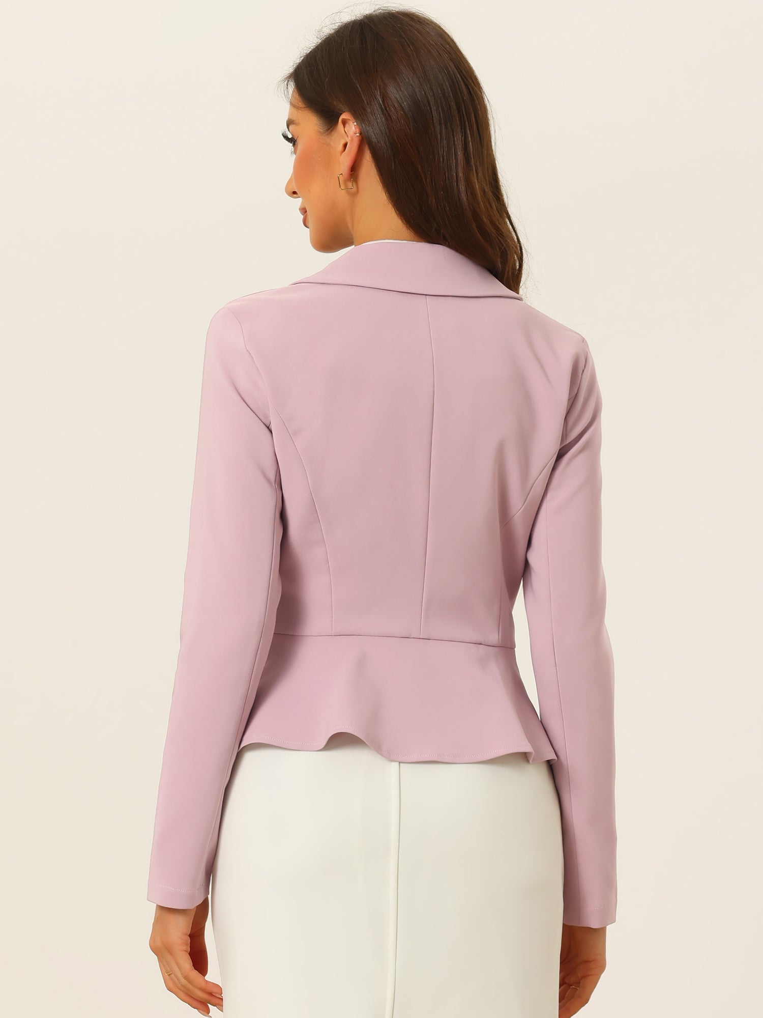 Vintage Lapel Long Sleeve Ruffle Hem Office Cropped Blazer