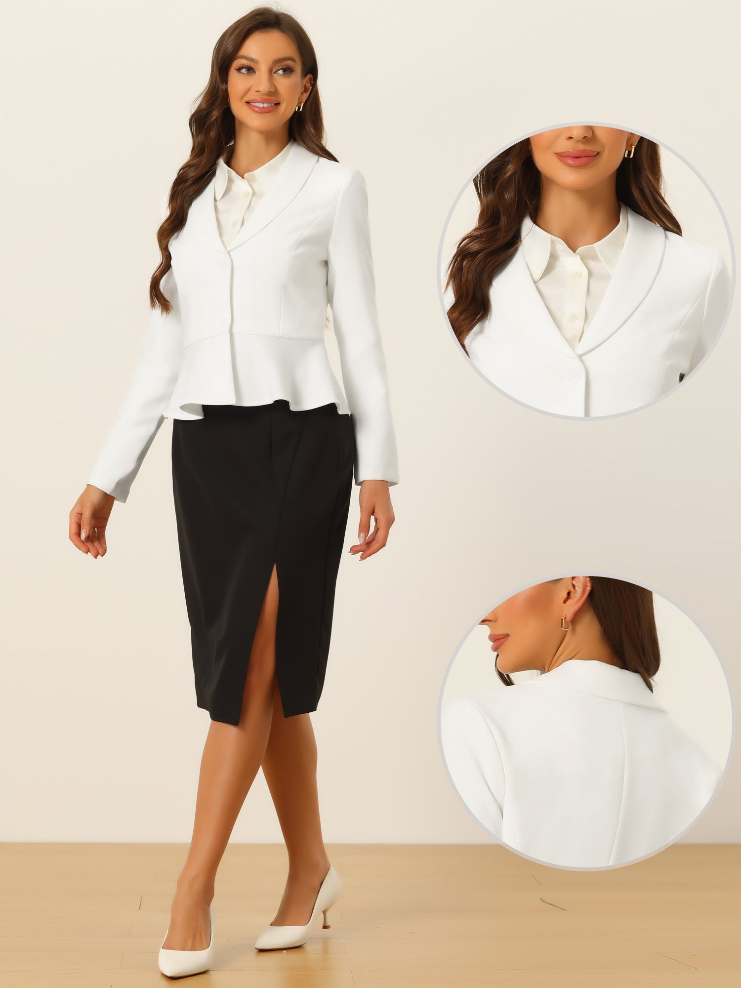 Vintage Lapel Long Sleeve Ruffle Hem Office Cropped Blazer