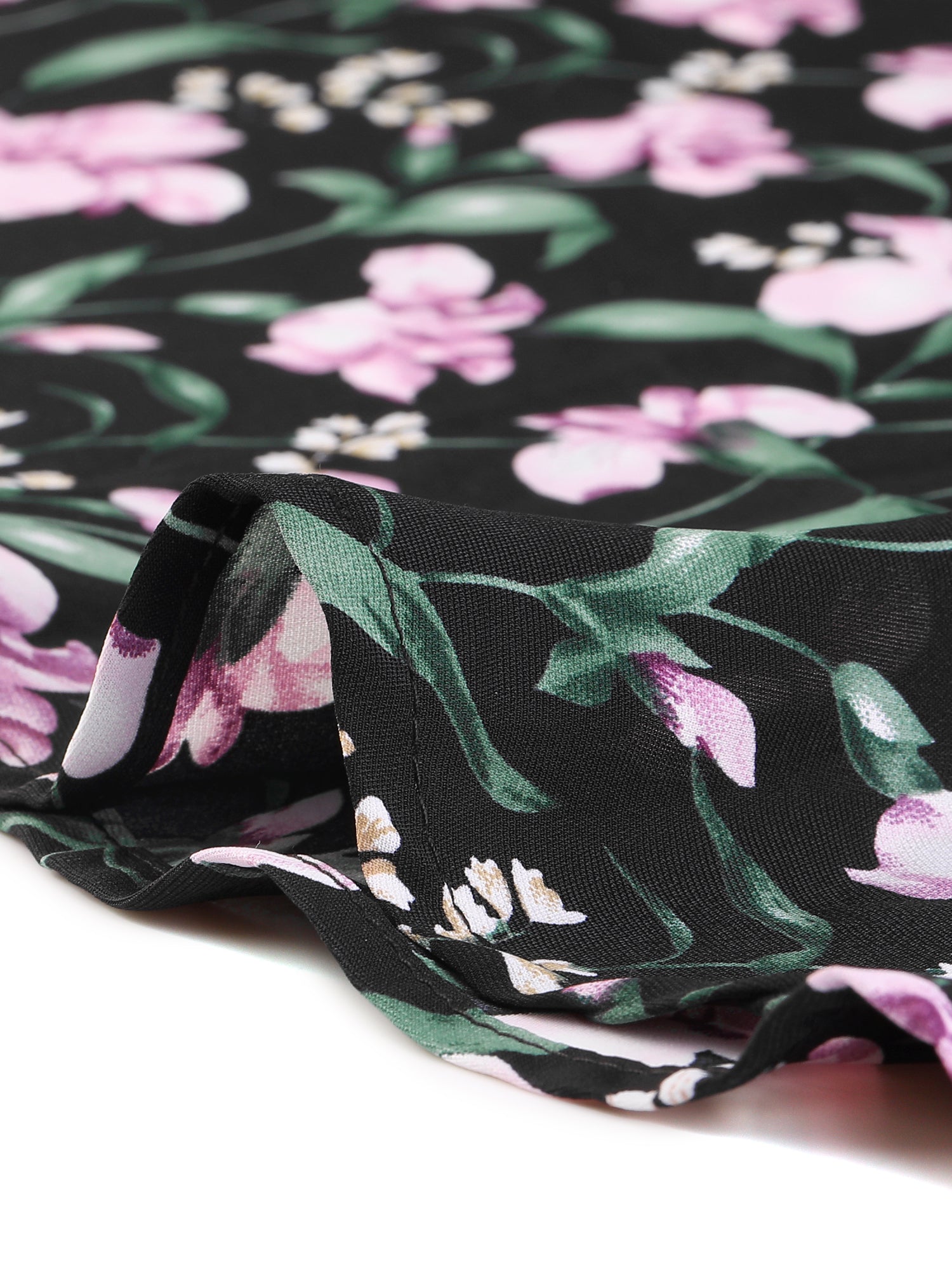 Floral Print V-Neck Long Sleeve Smocked Waist Midi Dress