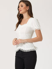 Sweetheart Neck Puff Short Sleeve Lace Up Gothic Blouse