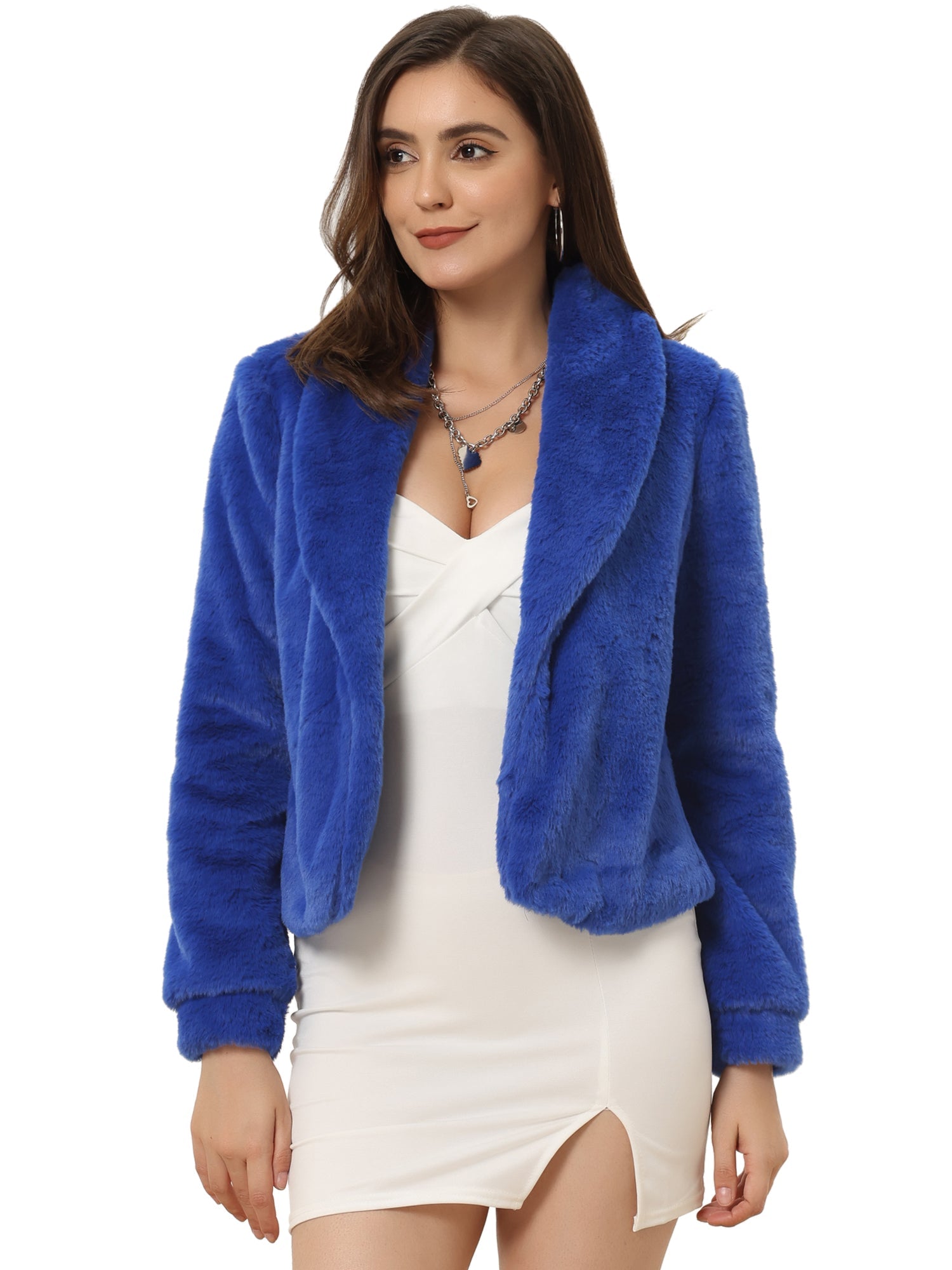 Winter Cropped Jacket Lapel Long Sleeve Faux Fur Fluffy Coat