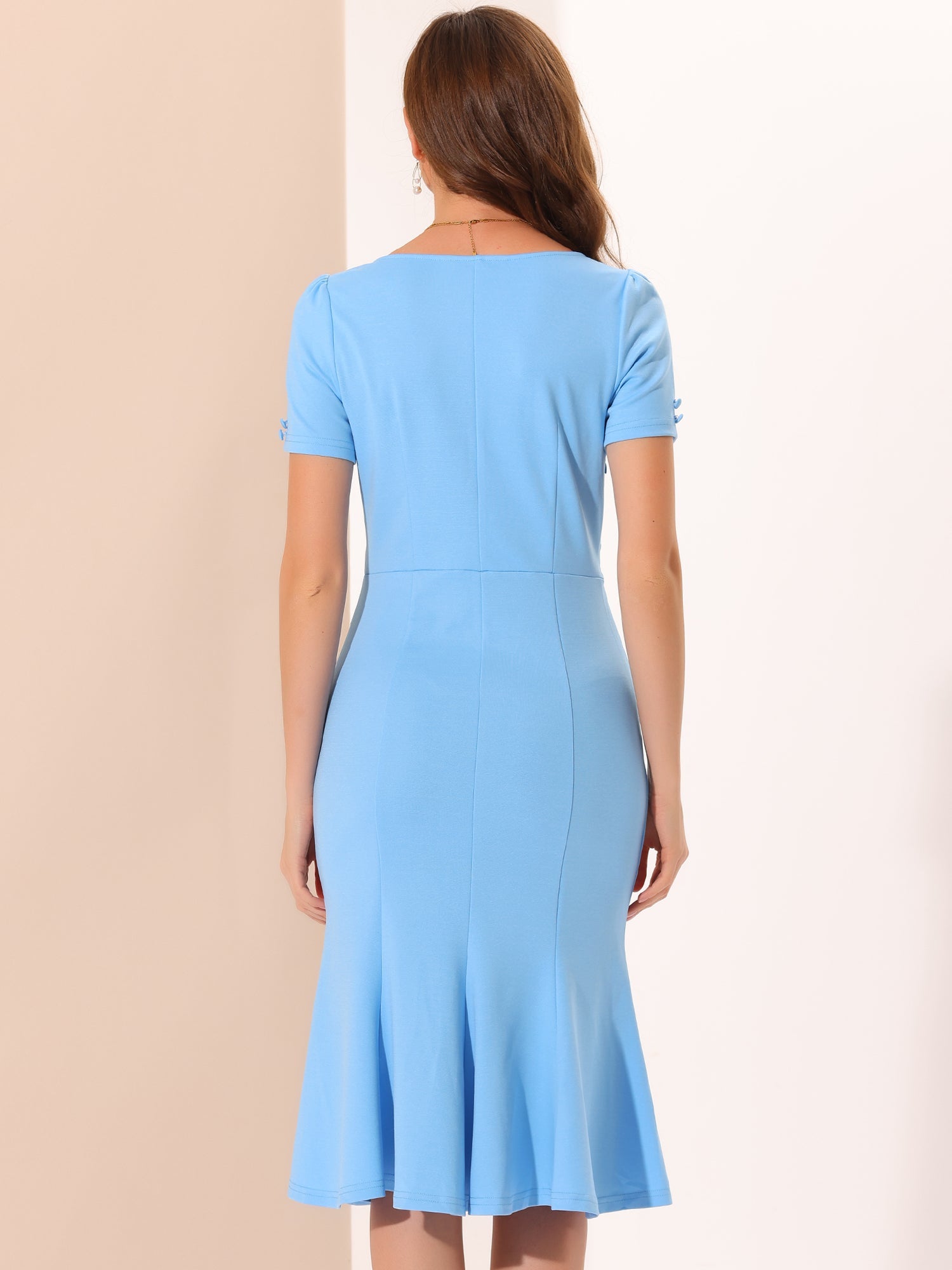 Vintage Work Cocktail Mermaid Sheath Fishtail Bodycon Midi Dress