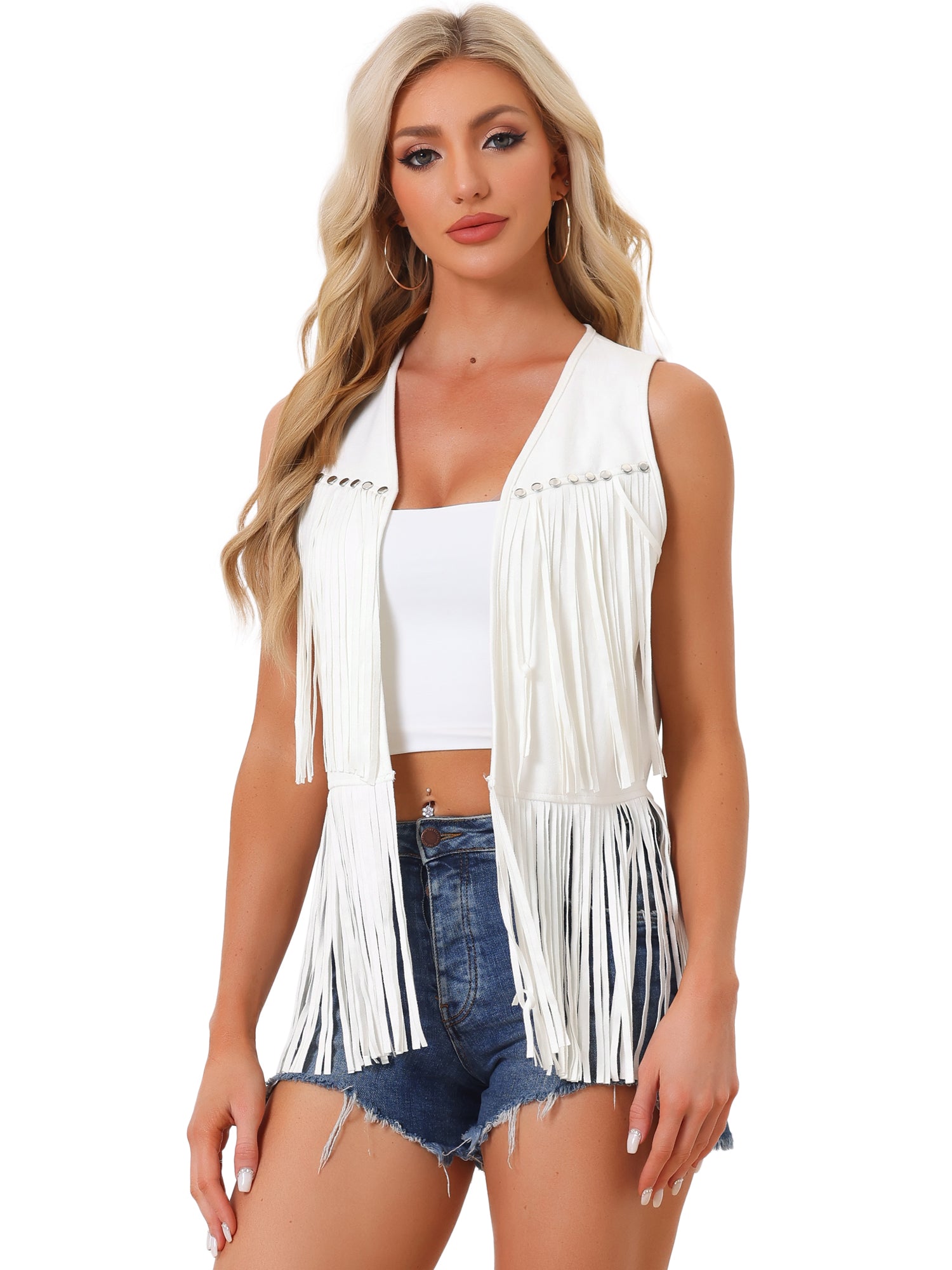 Fringe Open Front 70s Outfits Faux Suede Tassel Vest