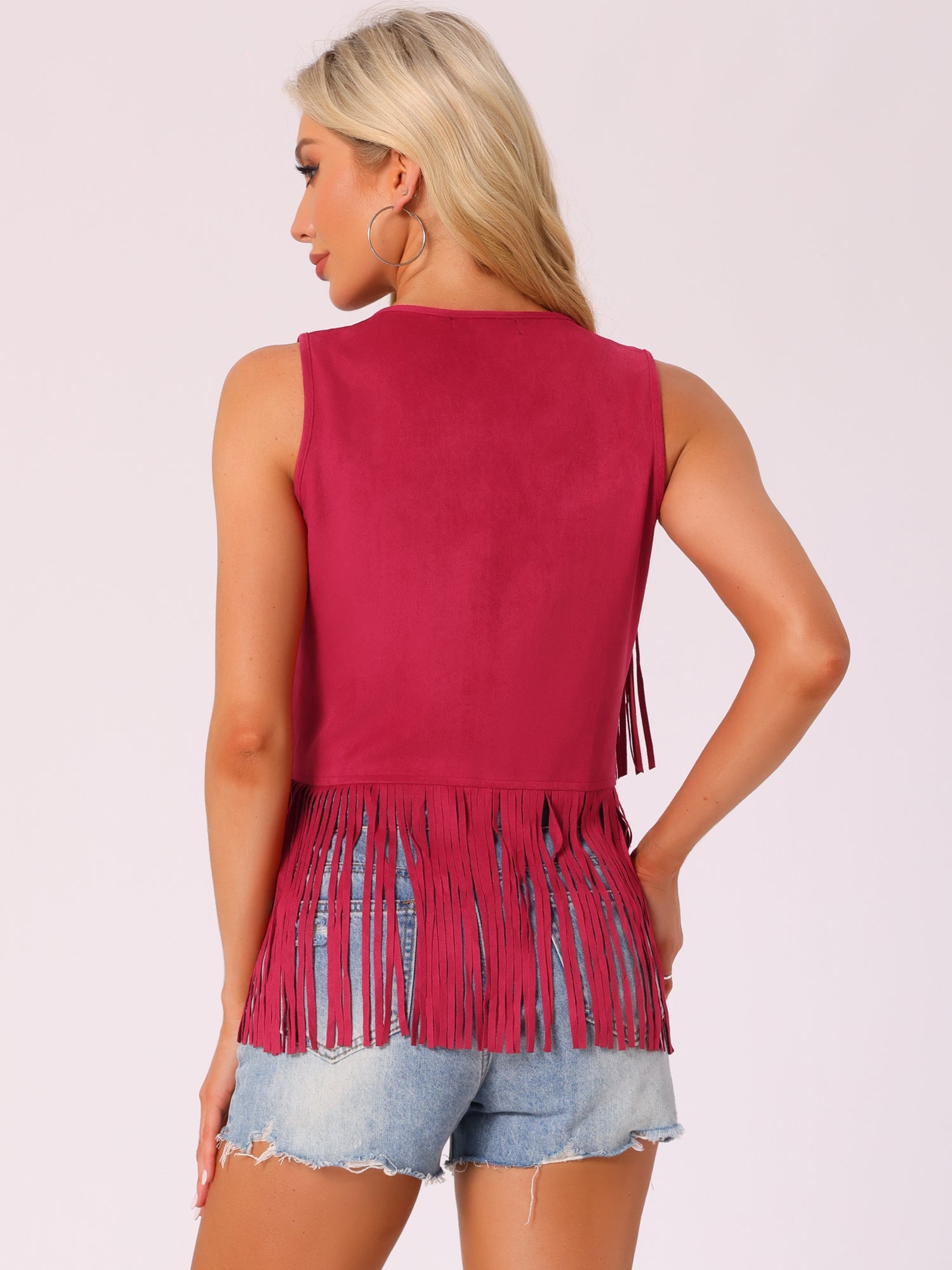 Fringe Open Front 70s Outfits Faux Suede Tassel Vest
