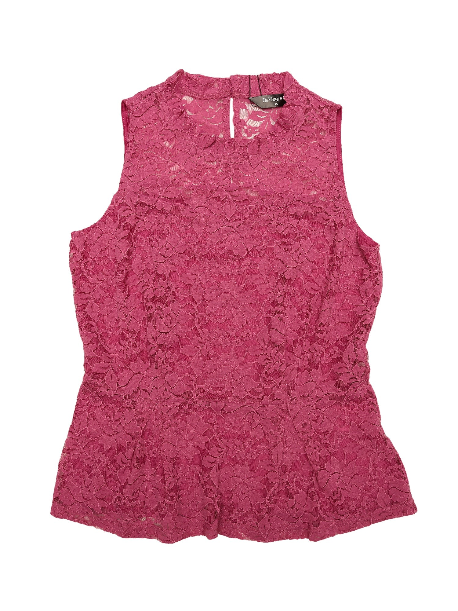 Lace Floral Ruffle Neck Keyhole Back Sleeveless Peplum Top