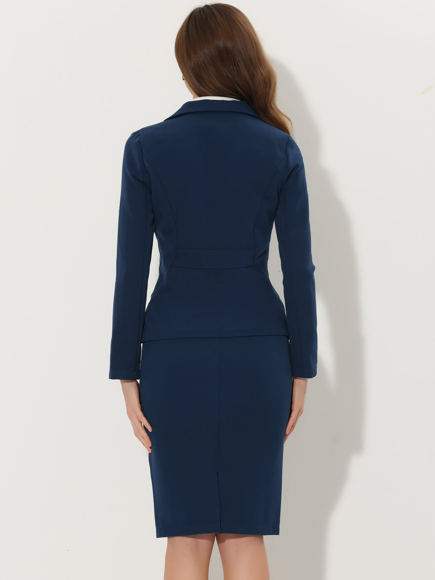 2 Pieces Business Casual Notched Lapel Long Sleeve Blazer & Pencil Skirt Suit Set