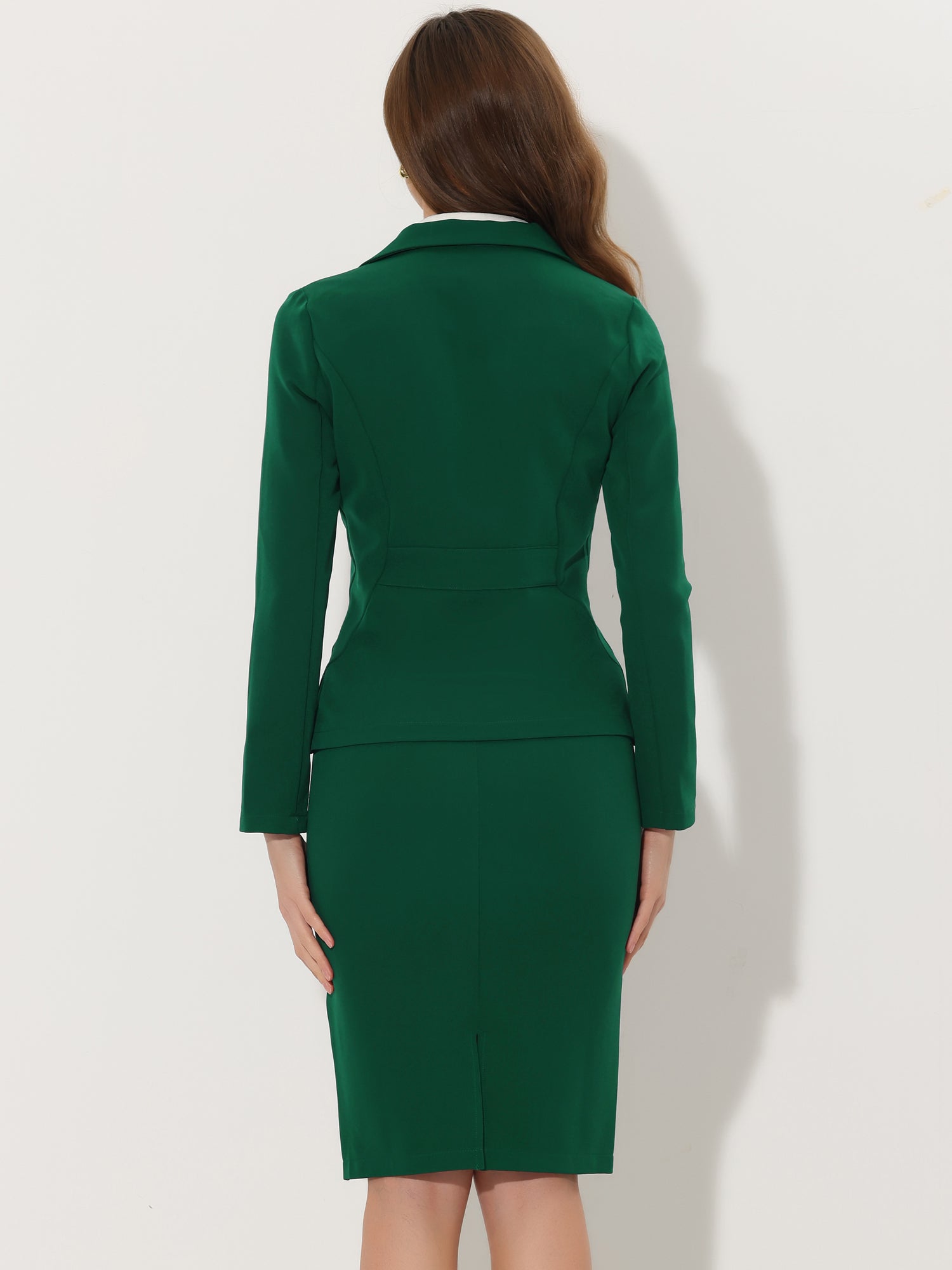 2 Pieces Business Casual Notched Lapel Long Sleeve Blazer & Pencil Skirt Suit Set