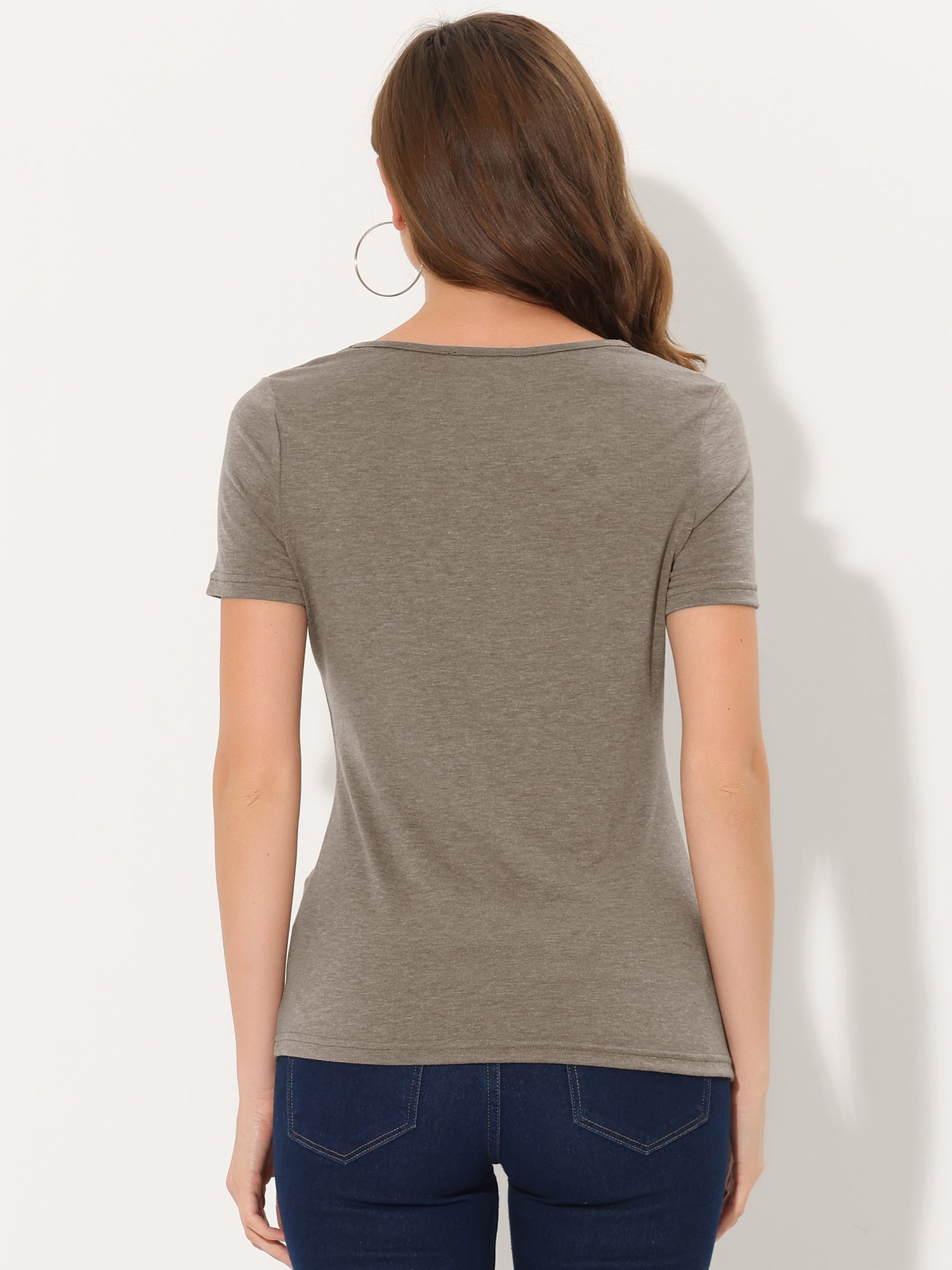 Cowl Neck Short Sleeve Casual Basic Solid Knitted Buttons Decor Ruched Top