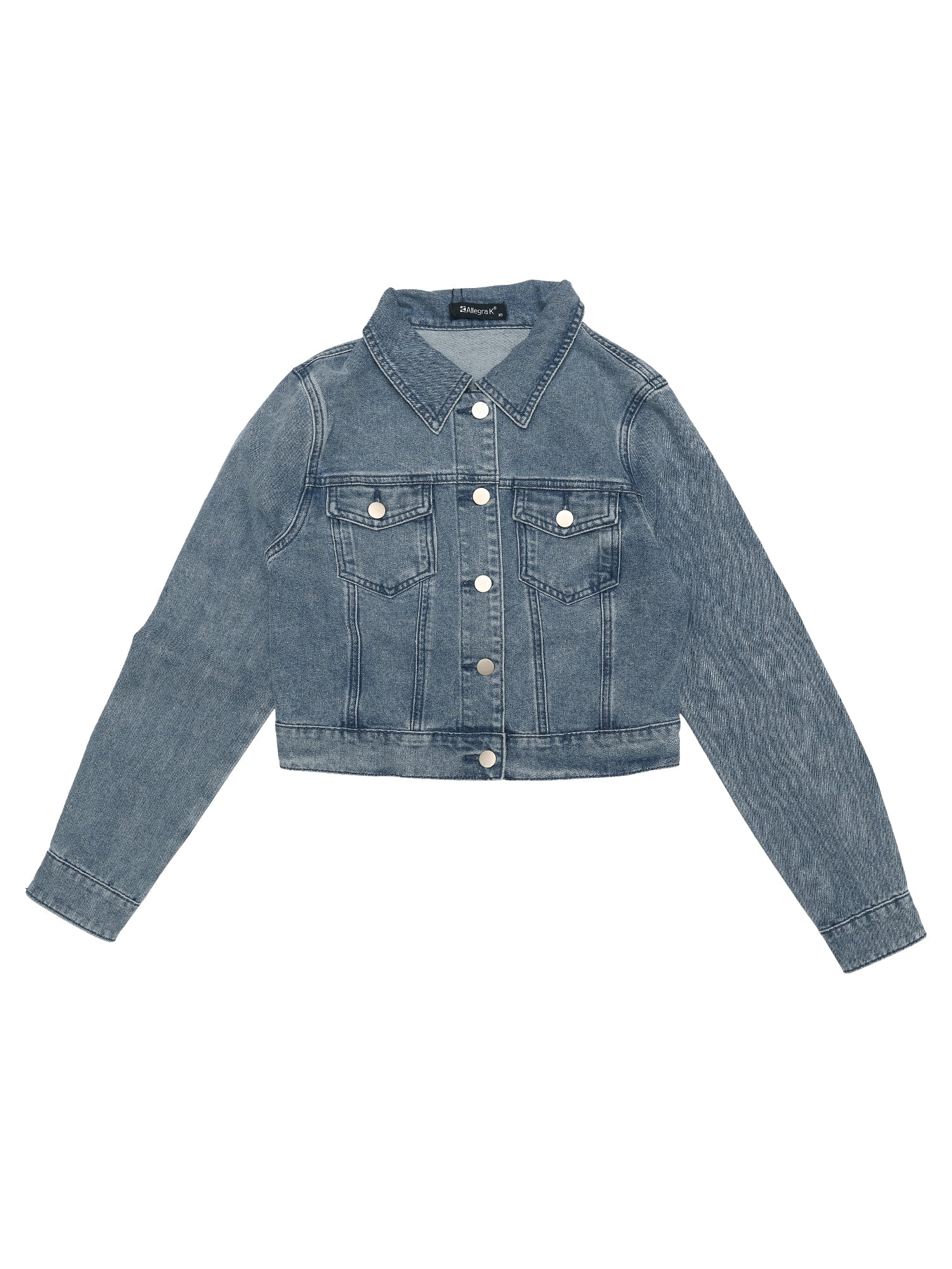 Button Down Long Sleeve Casual Cropped Denim Jacket