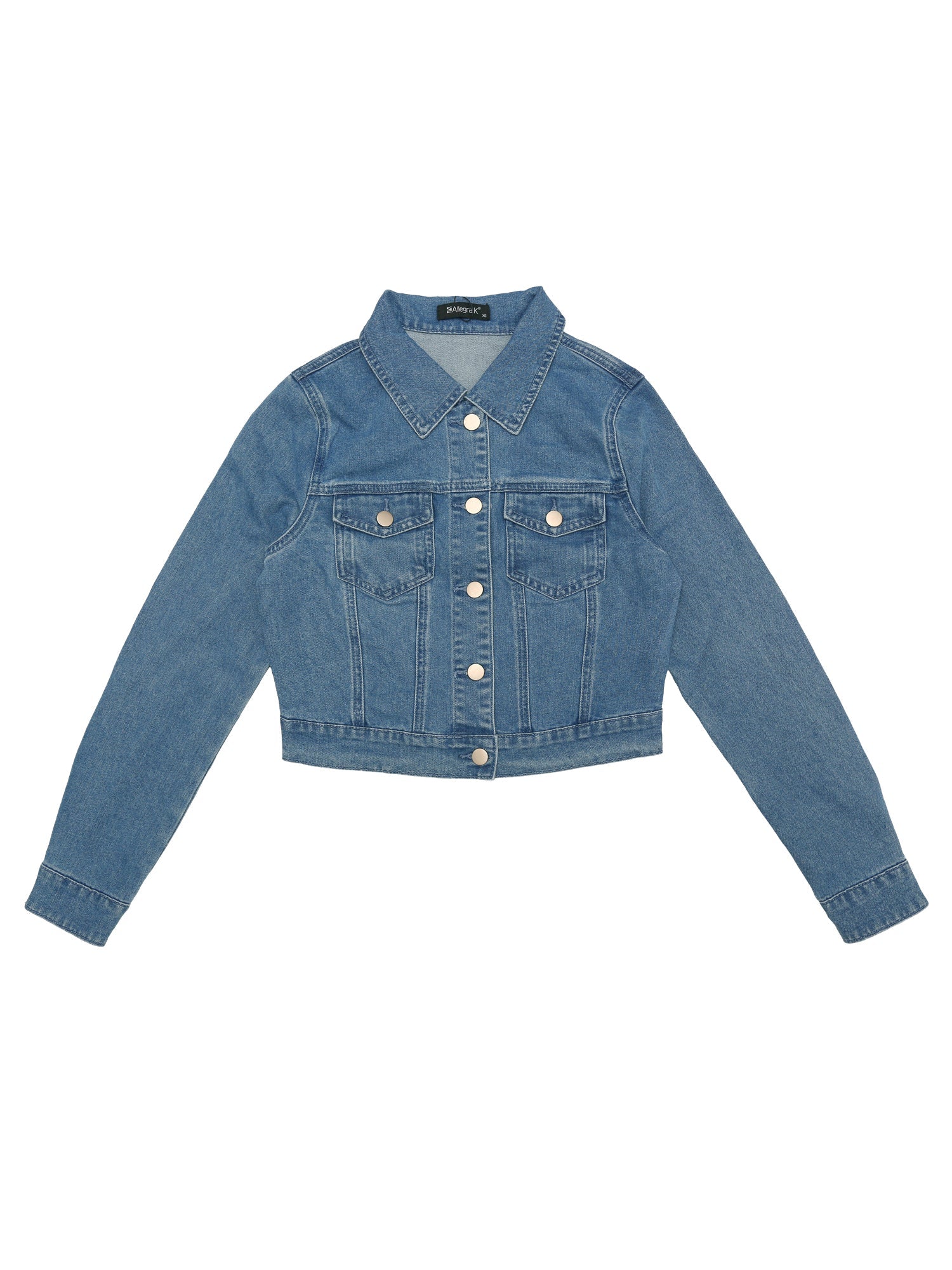 Button Down Long Sleeve Casual Cropped Denim Jacket