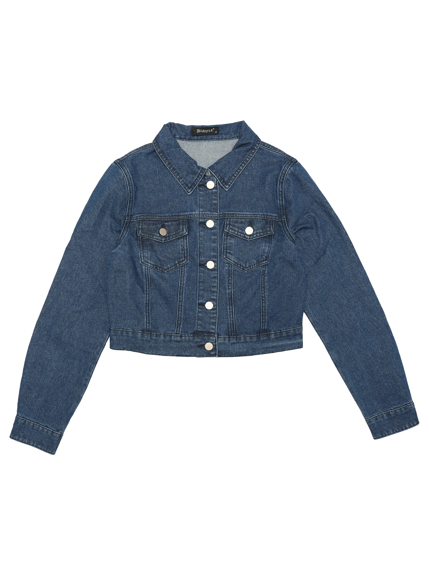 Button Down Long Sleeve Casual Cropped Denim Jacket