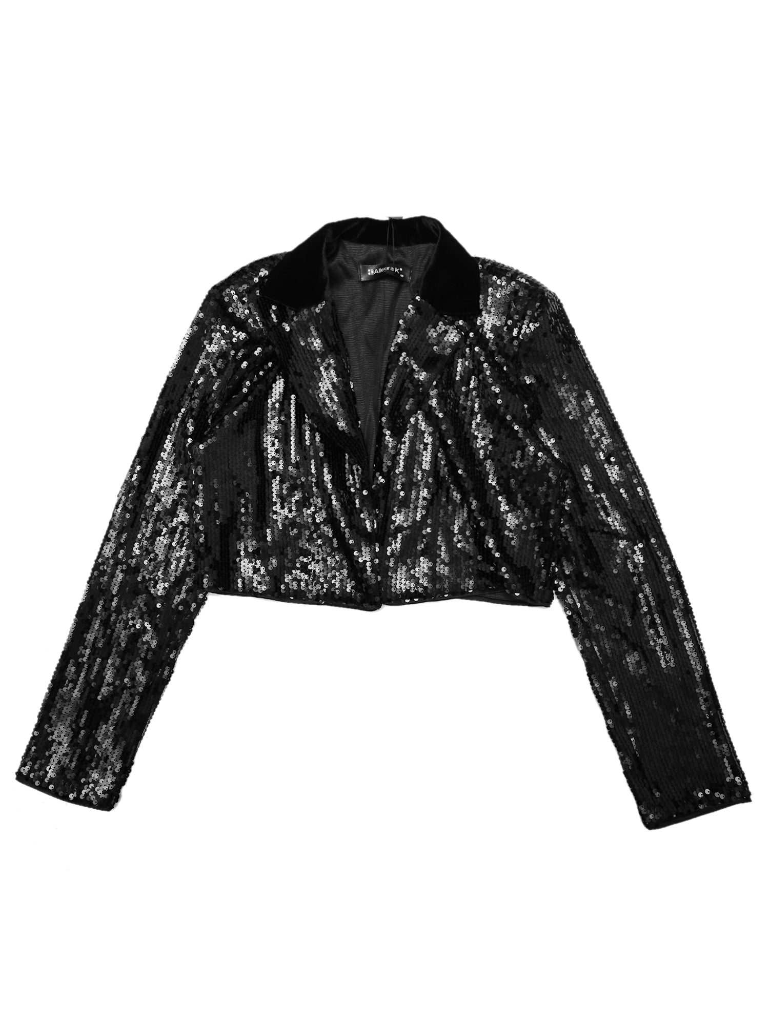 Open Front Blazer Notched Lapel Long Sleeve Sparkly Sequin Jacket