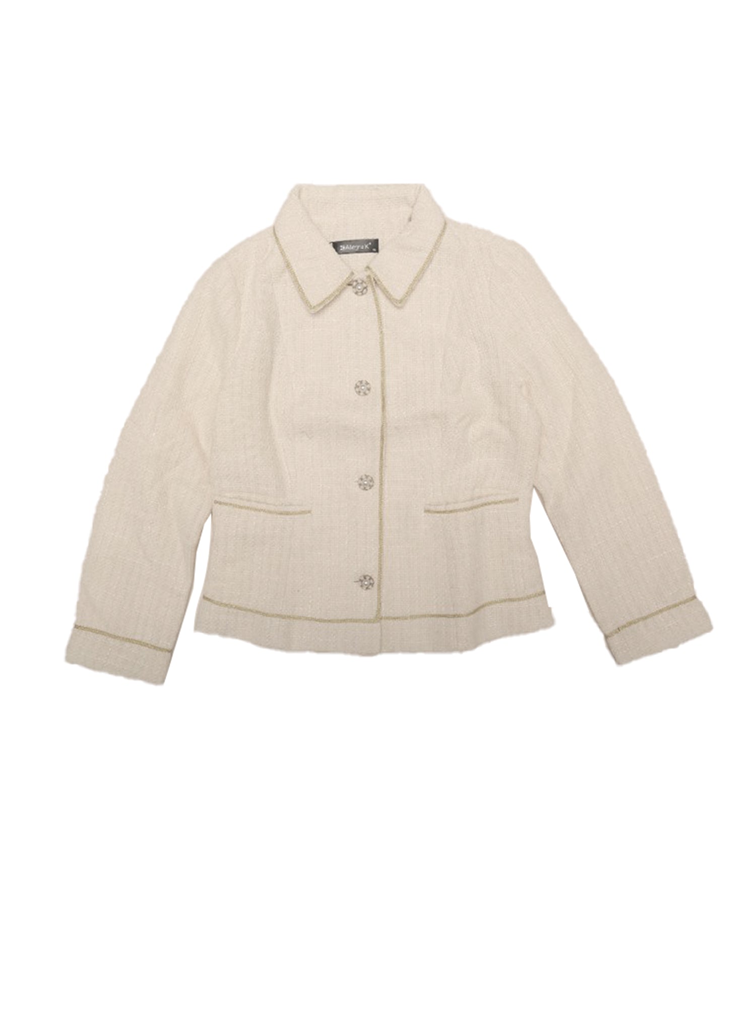 Collared Long Sleeve Contrast Trim Button Down Work Short Jacket
