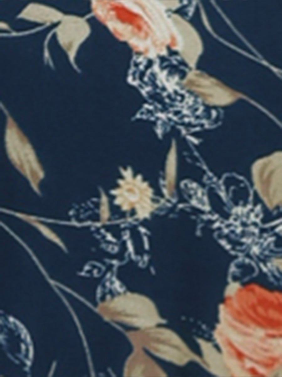 Floral Chiffon Long Sleeve Mock Neck Ruffle Layered Mini Dress