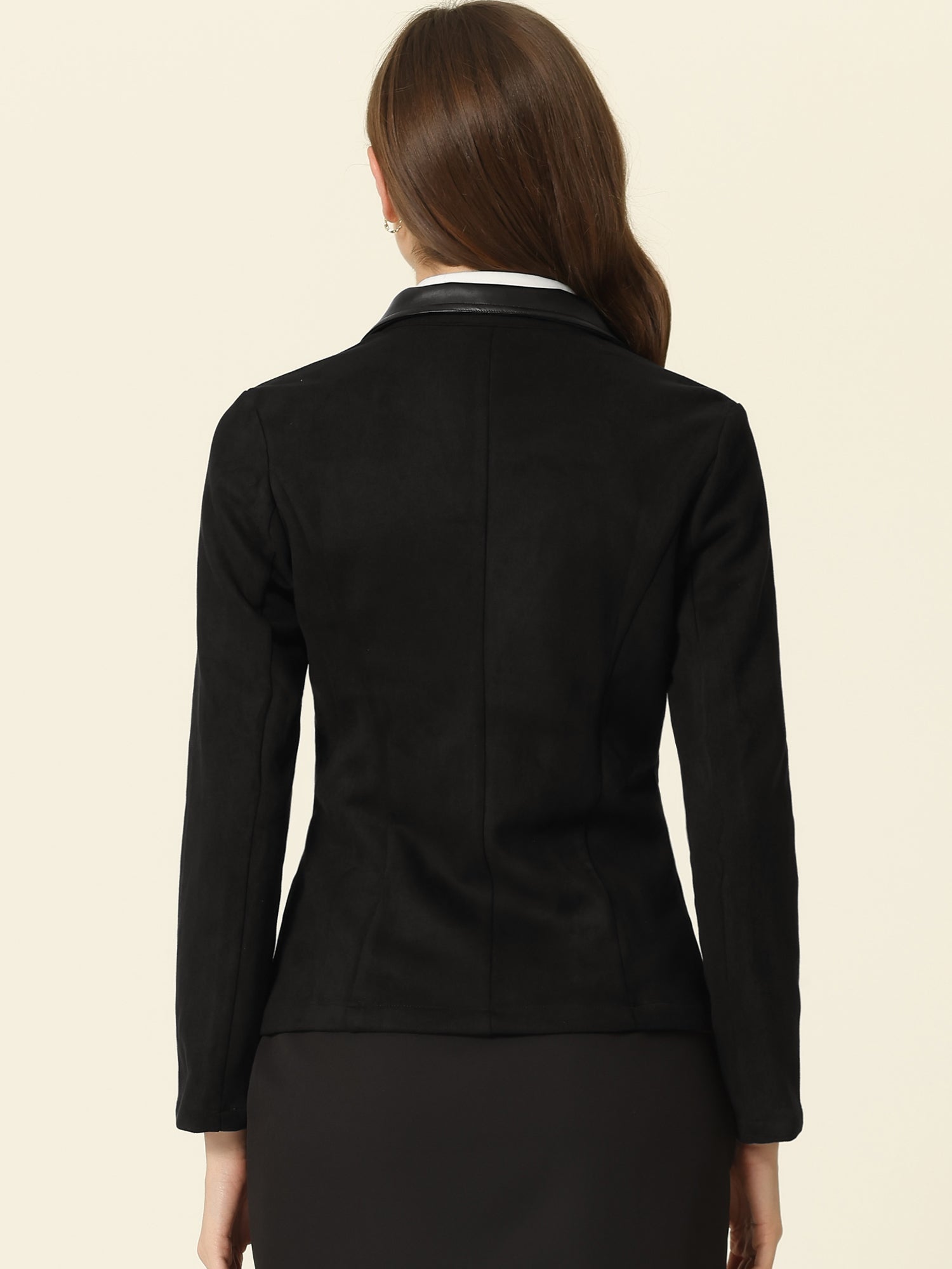 Faux Suede Lapel Collar Cowgirl 2 Button Blazer Jacket