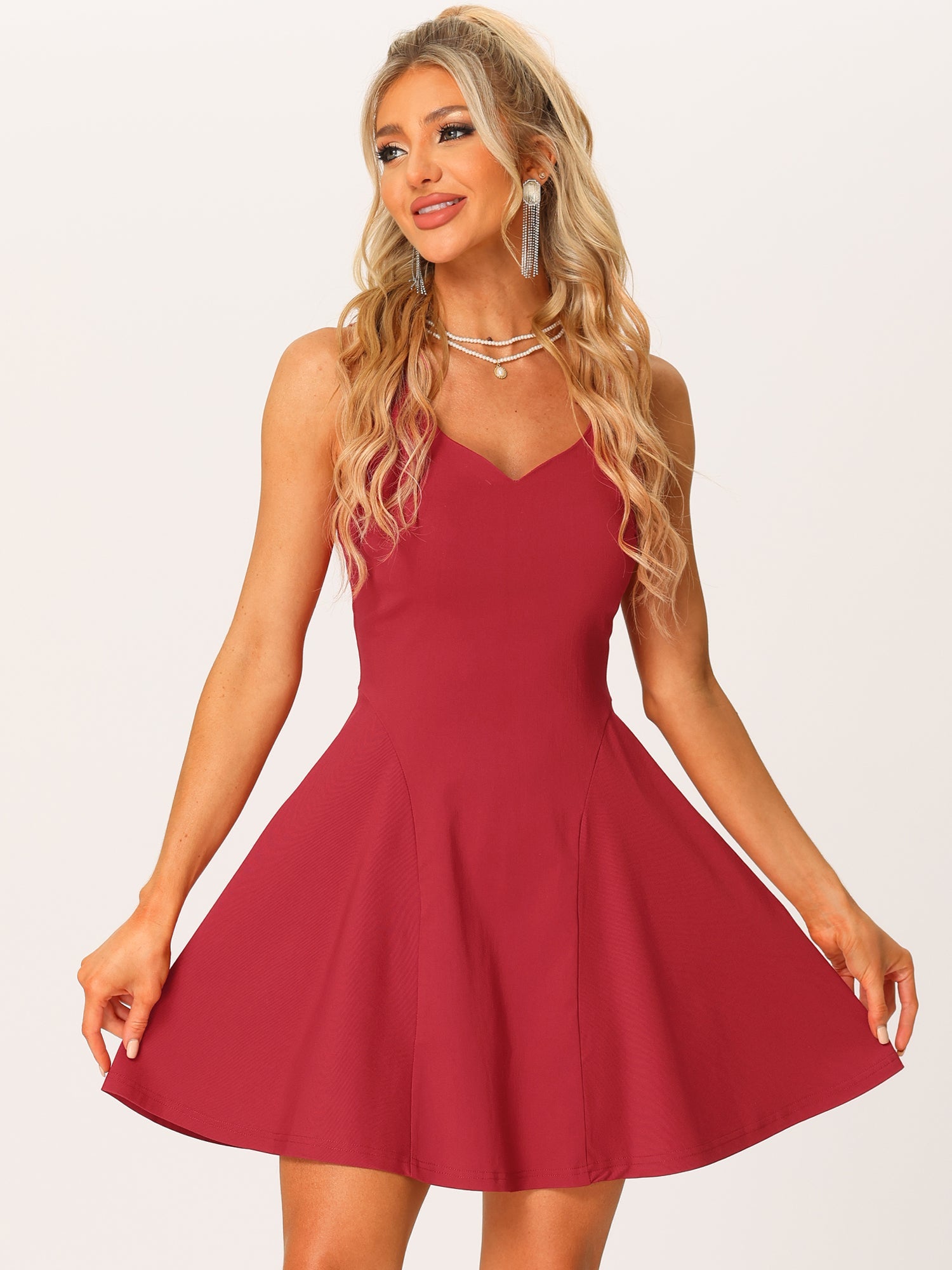 Party Sexy Sleeveless Sweetheart Neck Fit and Flared A Line Swing Cocktail Mini Dress