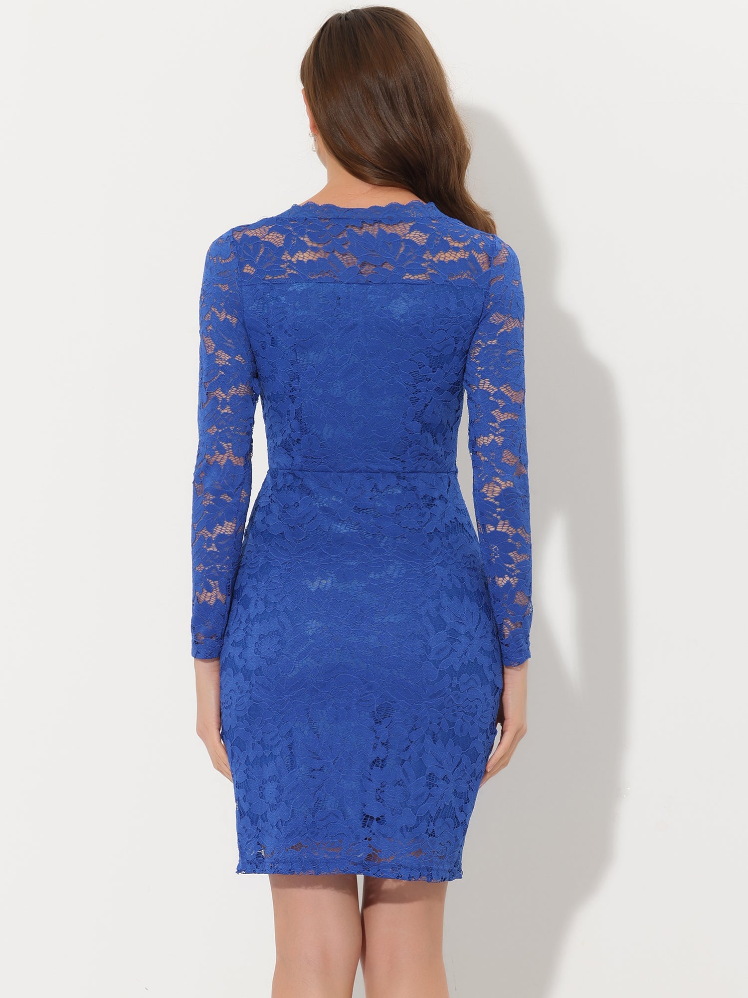 Lace Boat Neck Long Sleeve Cocktail Bodycon Pencil Dress