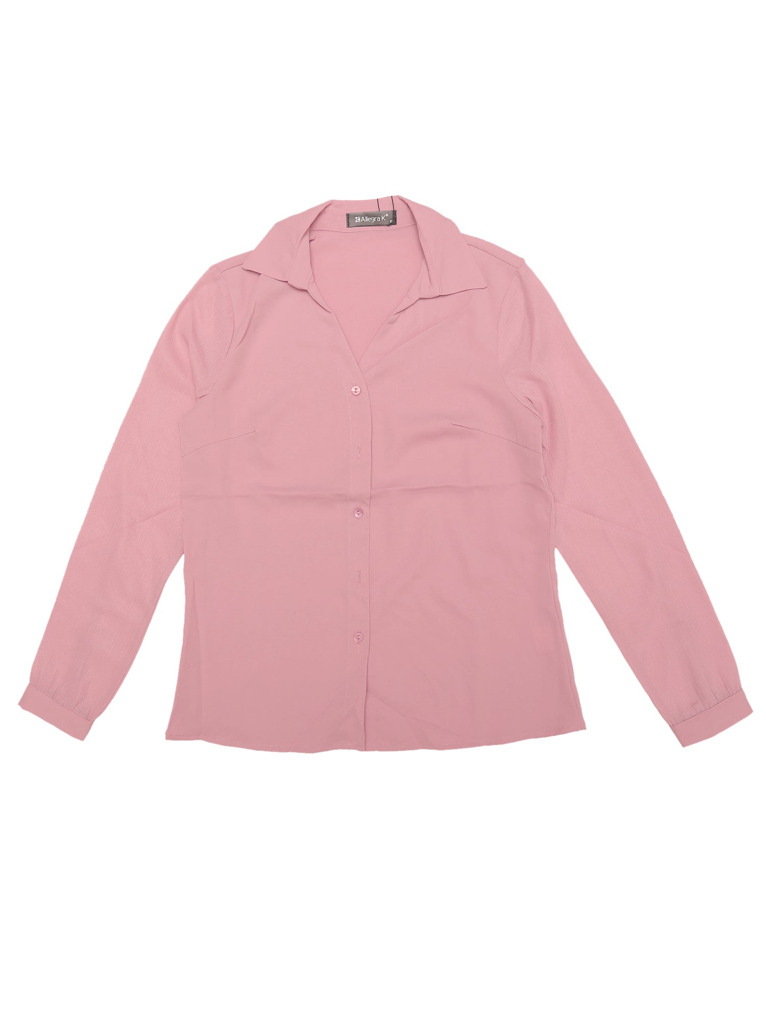 V Neck Point Collar Mesh Sleeve Button Down Work Office Shirt