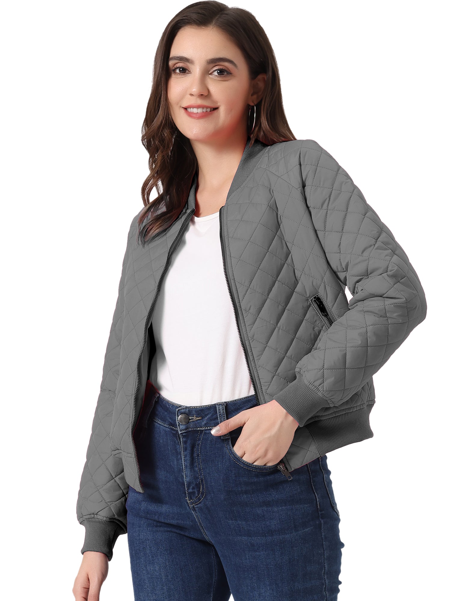 Casual Zip Up Raglan Long Sleeve Quilted Bomber Jacket