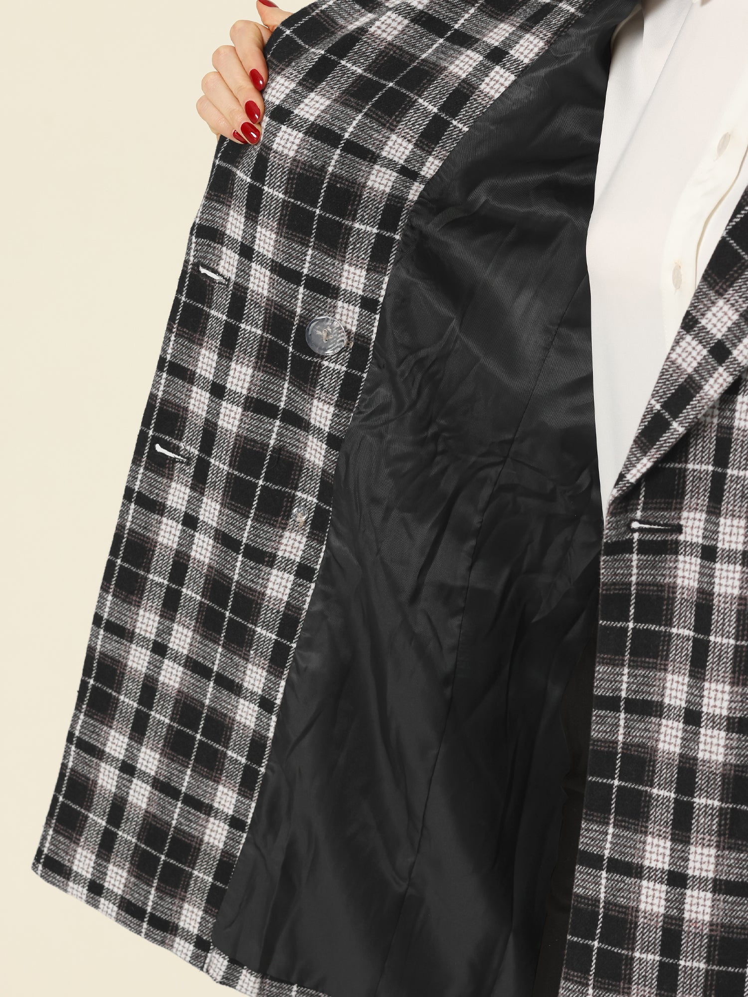 Double Breasted Notched Lapel Plaid Trench Blazer Coat