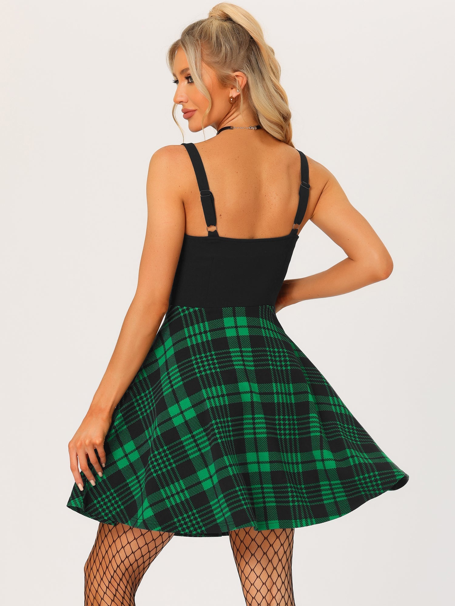 Plaid Lace-Up Gothic Sleeveless Tartan Mini Club Party Dress