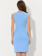 Sleeveless Sheath Boat Neck Casual Office Solid Midi Dress