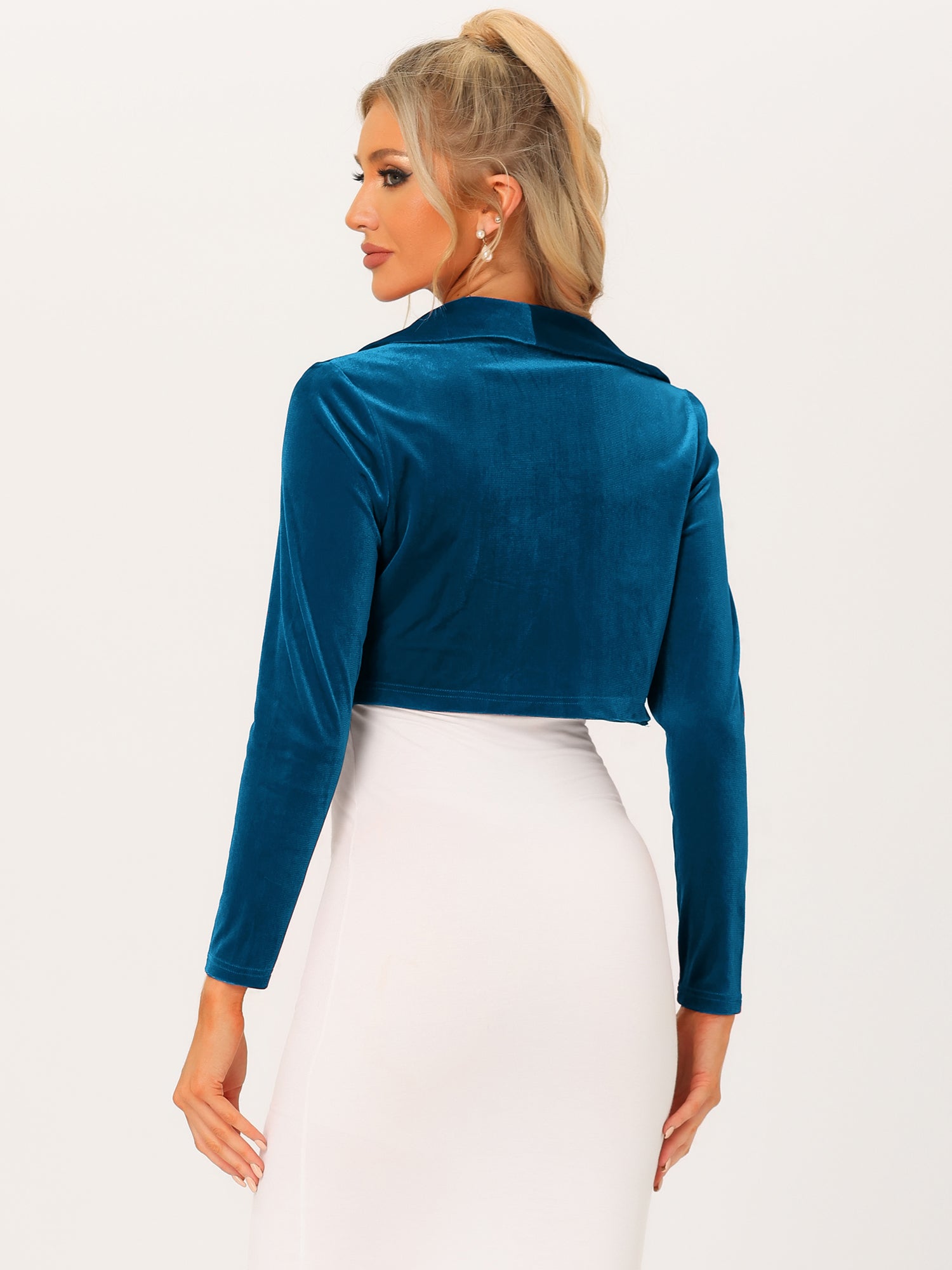 Long Sleeve Lapel Collar Velvet Open Front Cropped Bolero Shrugs