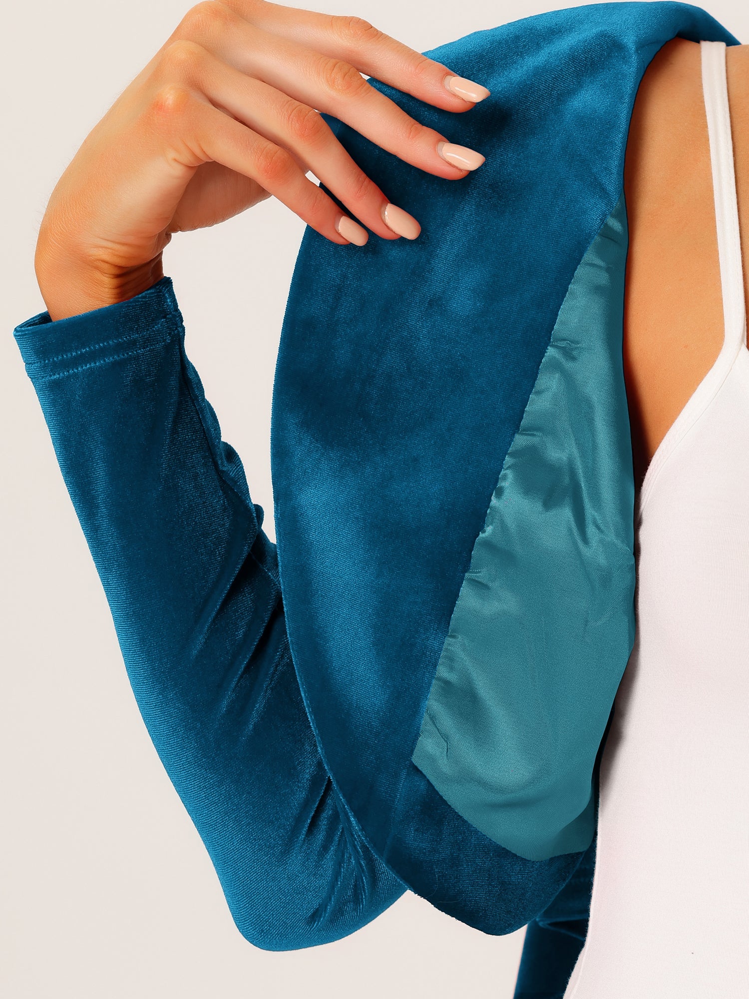 Long Sleeve Lapel Collar Velvet Open Front Cropped Bolero Shrugs
