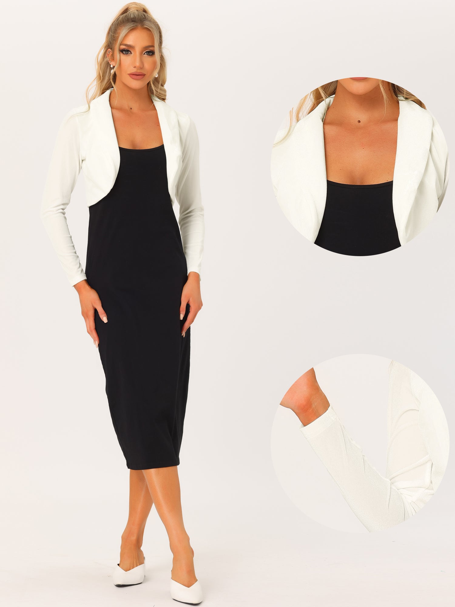 Long Sleeve Lapel Collar Velvet Open Front Cropped Bolero Shrugs