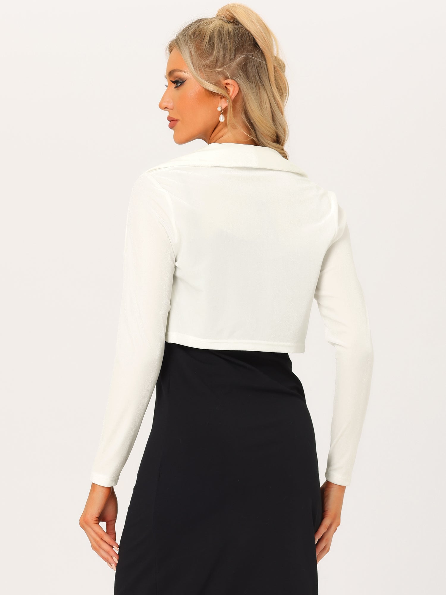 Long Sleeve Lapel Collar Velvet Open Front Cropped Bolero Shrugs