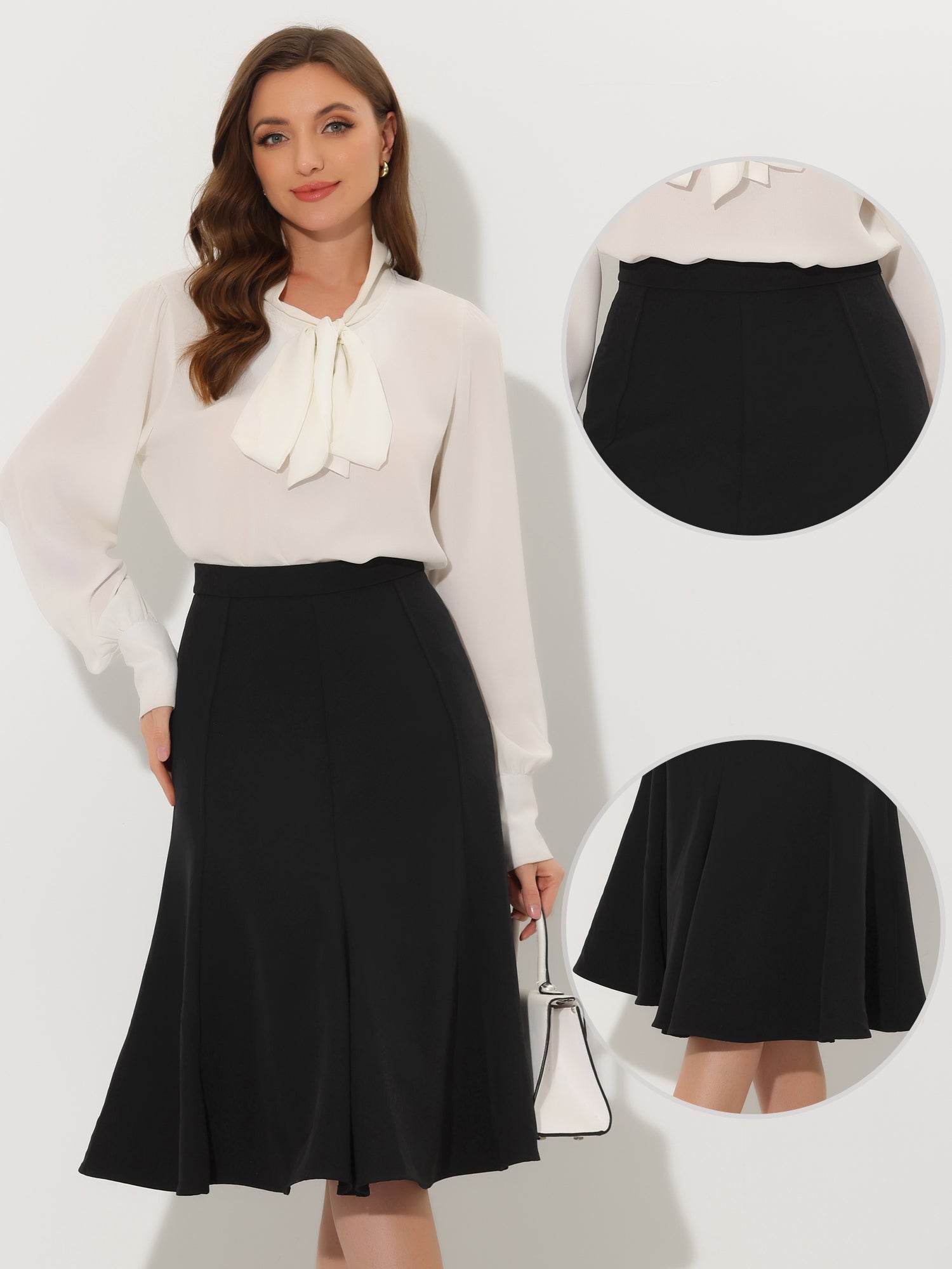 Side Zipper High Waist Elegant Flared A Line Midi Skirt