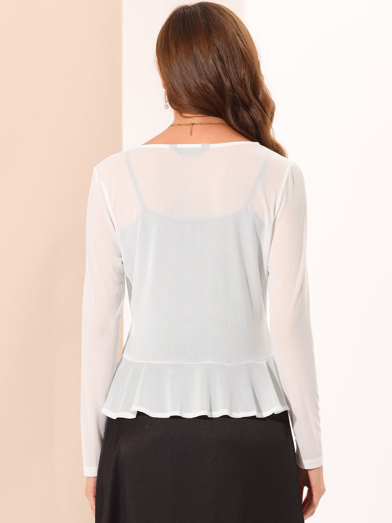 Ruffle Mesh Shrug Long Sleeves Self Tie Bolero Jacket